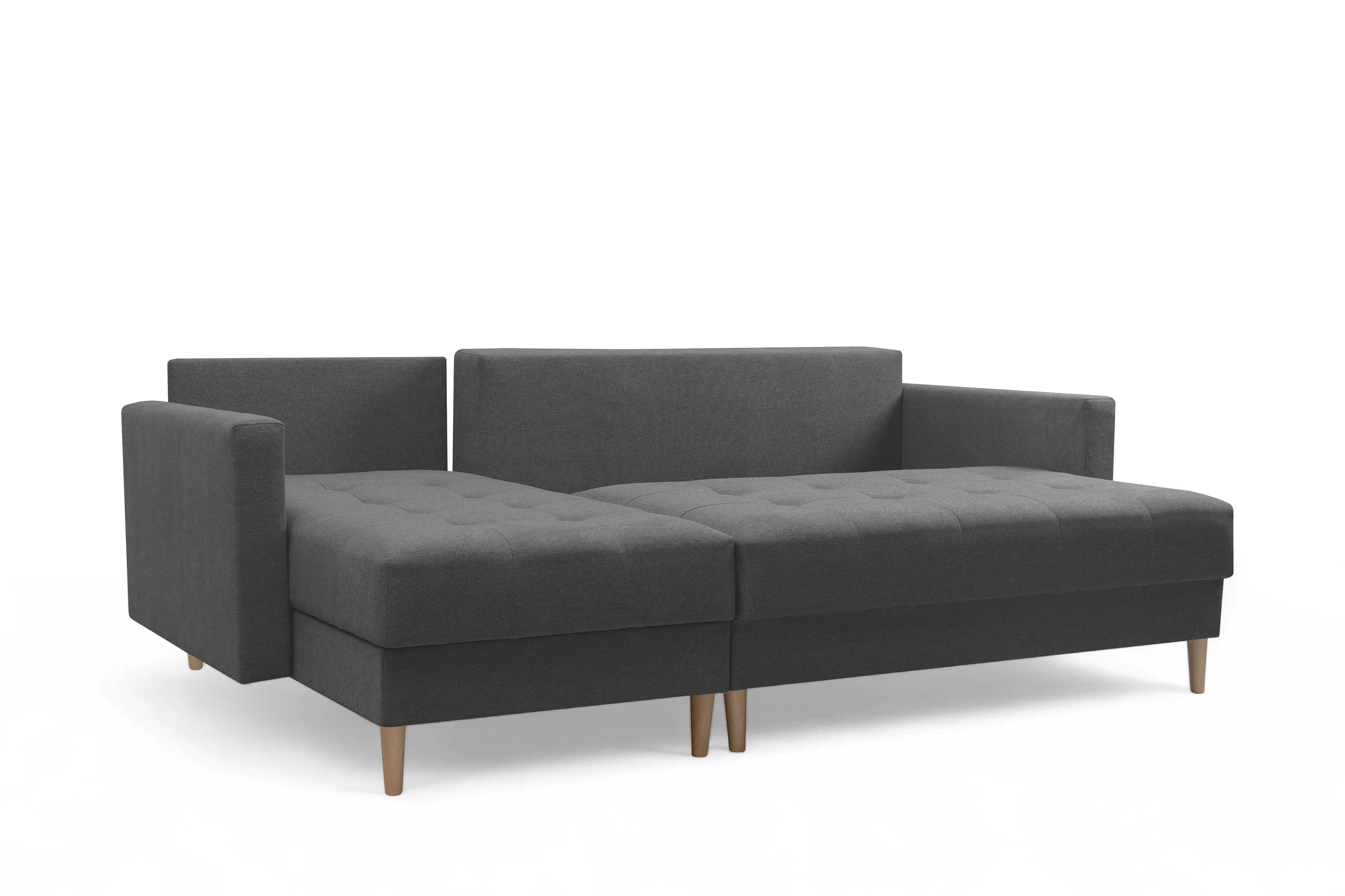 Rozkládací rohová sedací souprava Romano L univerzální - tmavě šedá látka Gemma 93 / nožky buk Rohová sedací souprava Romano L rozkladany uniwersalny prawo/levá - ciemno šedá plecionka Gemma 93