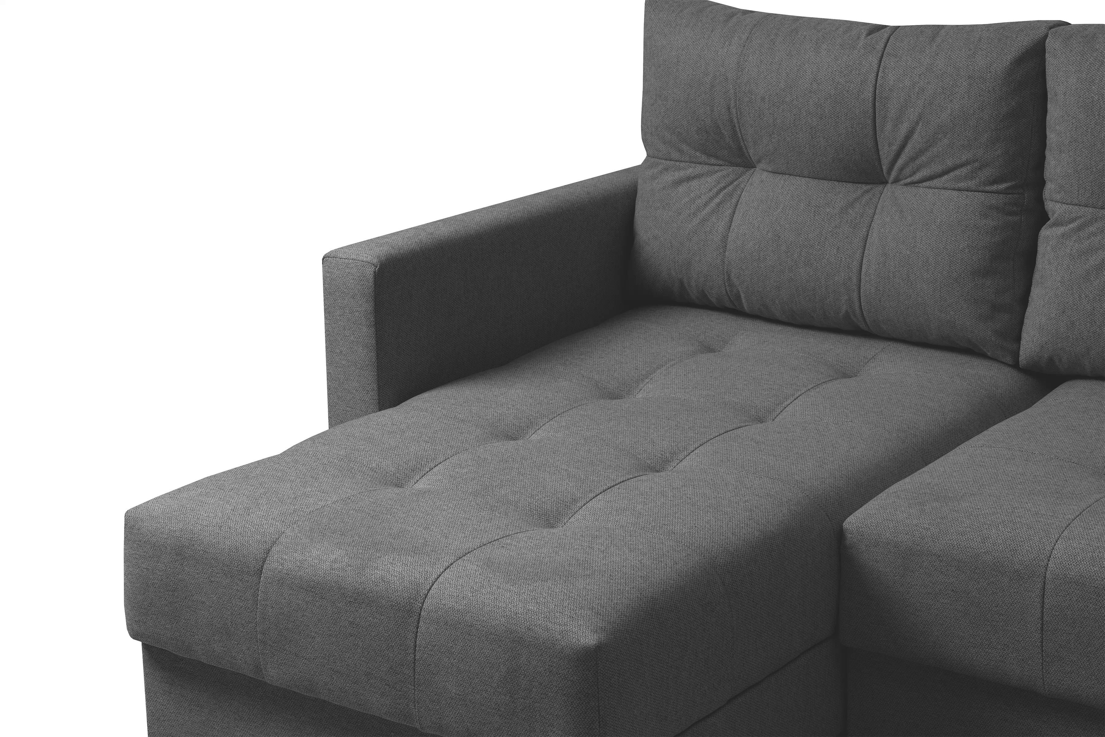 Rozkládací rohová sedací souprava Romano L univerzální - tmavě šedá látka Gemma 93 / nožky buk Rohová sedací souprava Romano L rozkladany uniwersalny prawo/levá - ciemno šedá plecionka Gemma 93