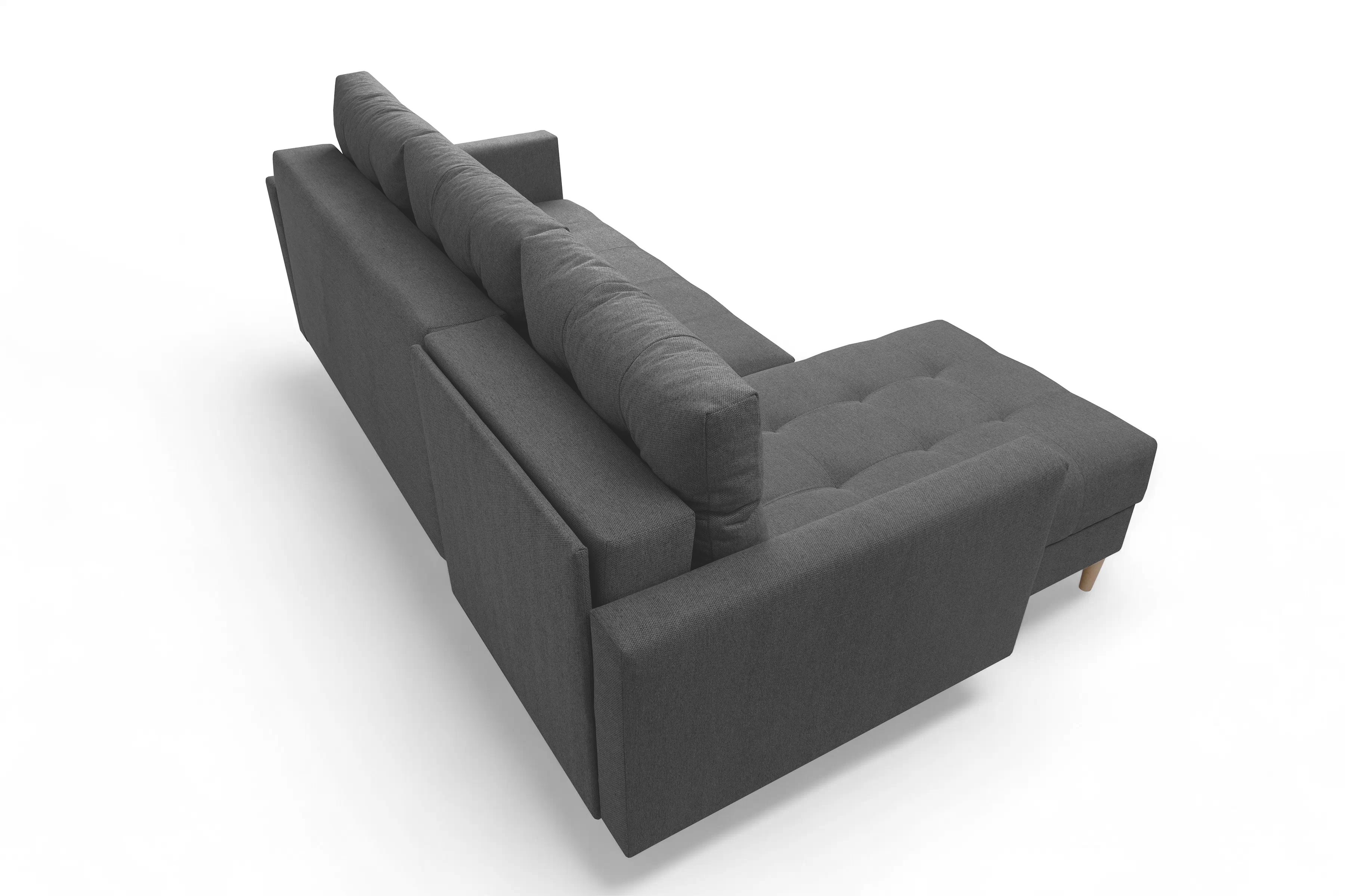 Rozkládací rohová sedací souprava Romano L univerzální - tmavě šedá látka Gemma 93 / nožky buk Rohová sedací souprava Romano L rozkladany uniwersalny prawo/levá - ciemno šedá plecionka Gemma 93