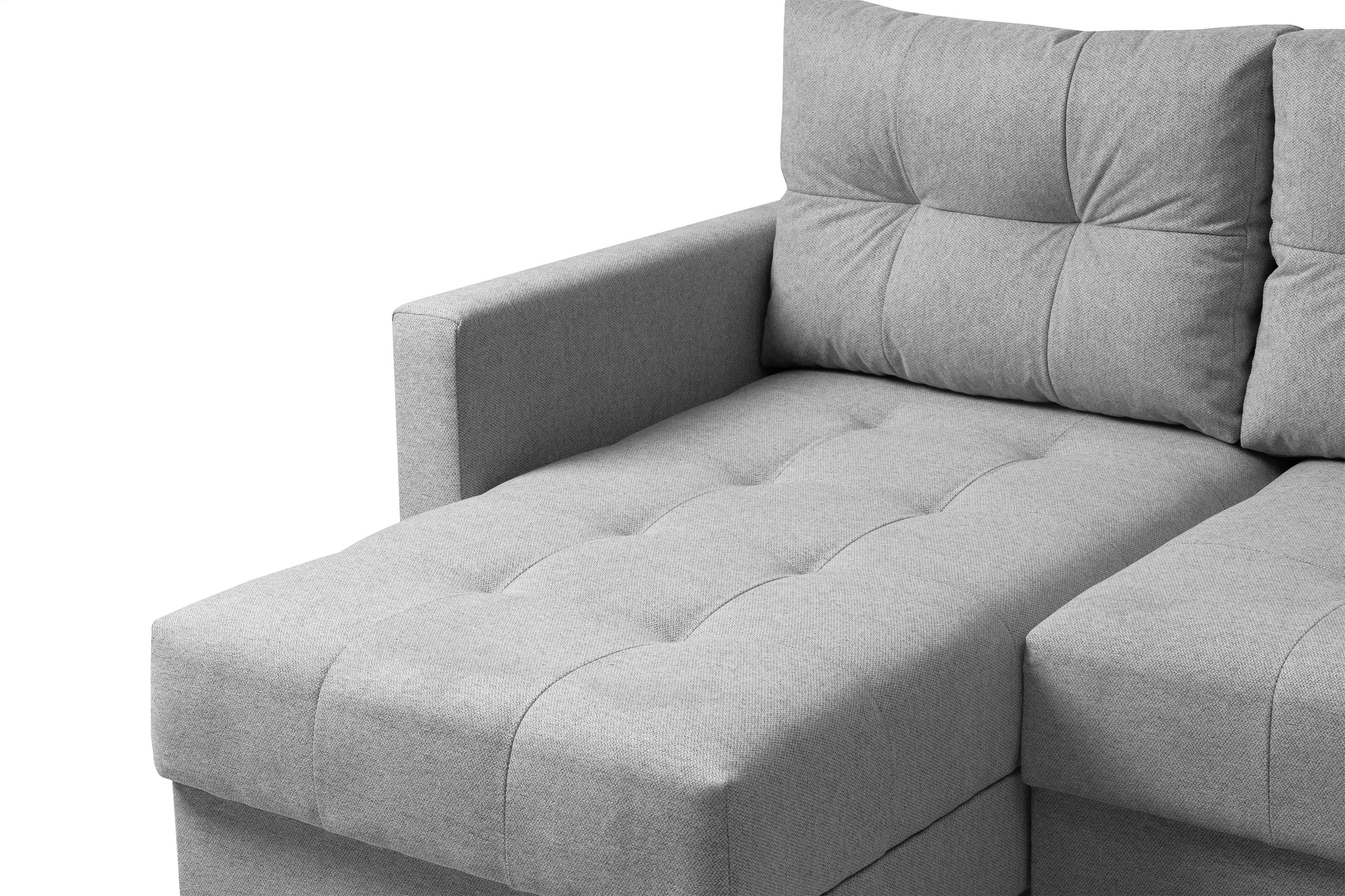 Rohová rozkladacia sedačka Romano L univerzálna – sivá pletená látka Gemma 86 / bukové nožičky Rohová sedacia súprava Romano L rozkladany uniwersalny prawo/Ľavá strana - šedá plecionka Gemma 86