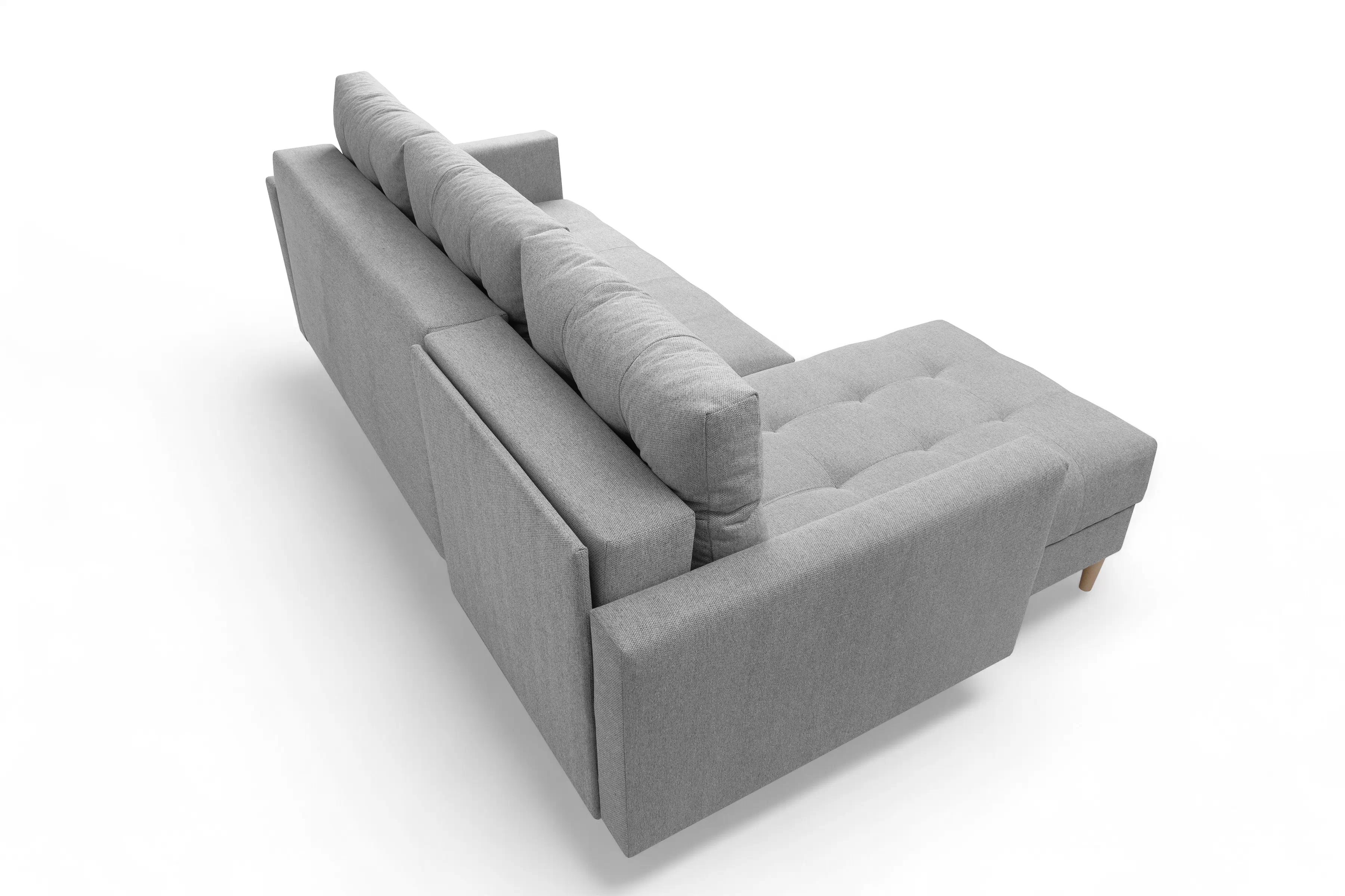 Rohová rozkladacia sedačka Romano L univerzálna – sivá pletená látka Gemma 86 / bukové nožičky Rohová sedacia súprava Romano L rozkladany uniwersalny prawo/Ľavá strana - šedá plecionka Gemma 86