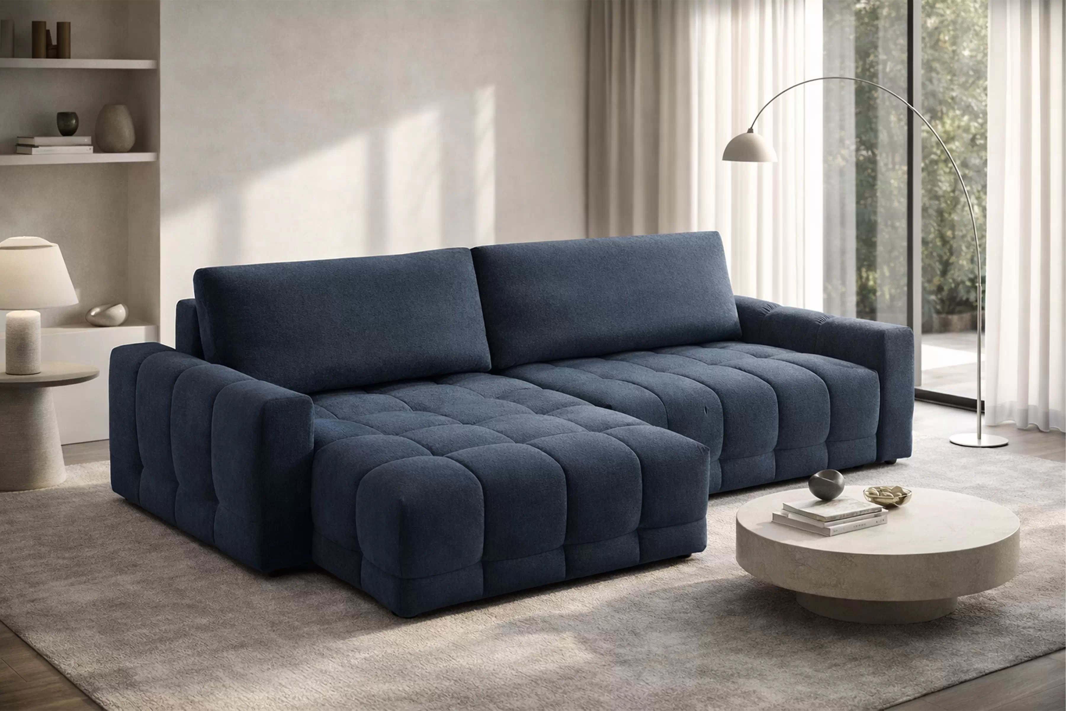 Rohová sedacia súprava Sorenio s funkciou spánku Ľavá strana - námornícka modrá plecionka Murano 843 Rohová sedacia súprava Sorenio s funkciou spánku Ľavá strana - námornícka modrá plecionka Murano 843