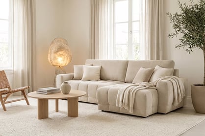 Rohová sedačka Sorenio s funkciou spania pravá - béžová pletenina Murano 833 Rohová sedacia súprava Sorenio s funkciou spánku pravá strana - Béžová plecionka Murano 833