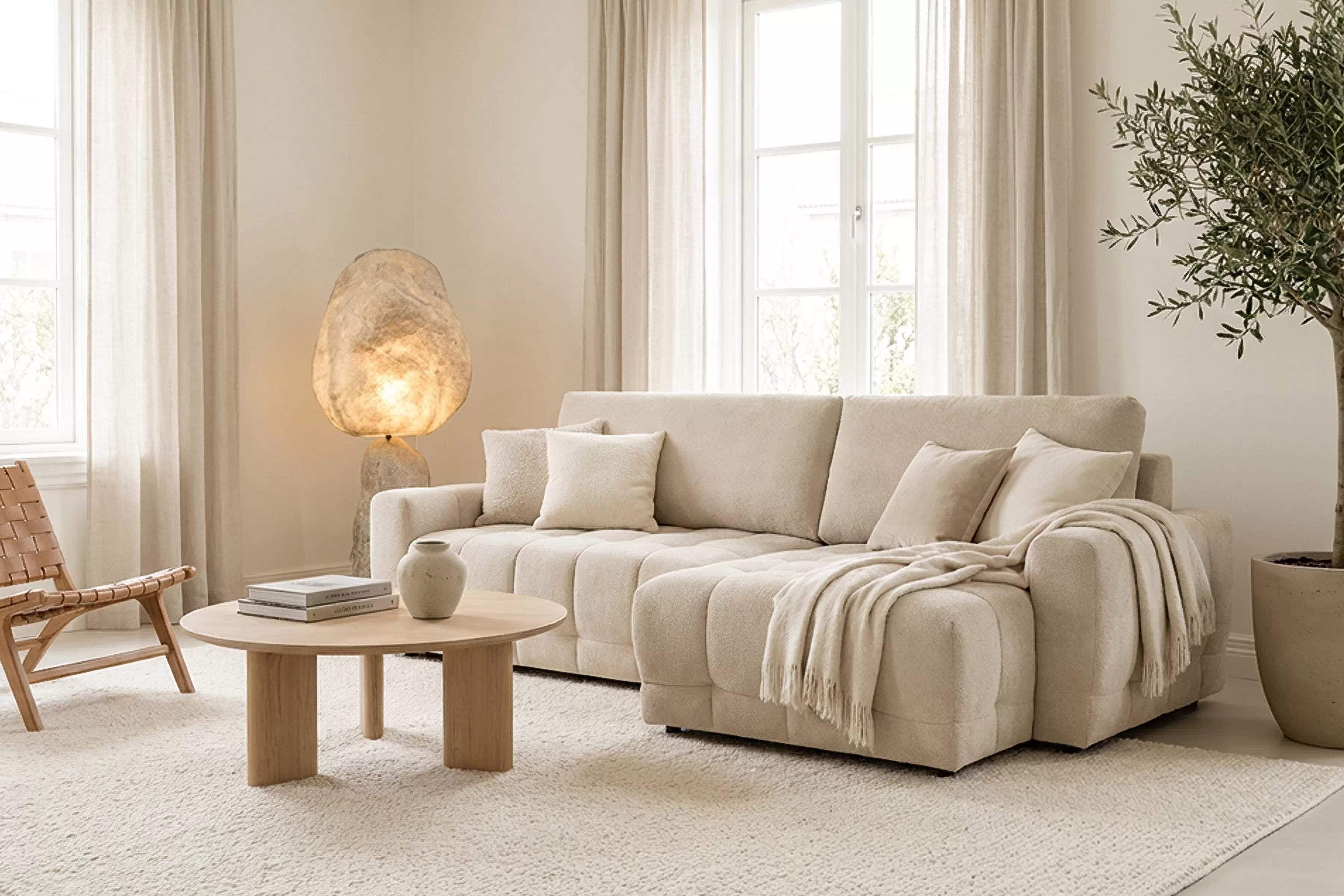 Rohová sedačka Sorenio s funkciou spania pravá - béžová pletenina Murano 833 Rohová sedacia súprava Sorenio s funkciou spánku pravá strana - Béžová plecionka Murano 833