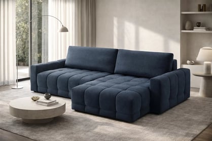 Rohová sedačka Sorenio s funkciou spania pravá - granátová pletenina Murano 843 Rohová sedacia súprava Sorenio s funkciou spánku pravá strana - námornícka modrá plecionka Murano 843