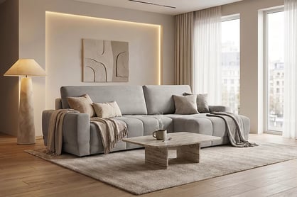 Rohová sedačka Sorenio s funkciou spania pravá - šedá pletenina Murano 847 Rohová sedacia súprava Sorenio s funkciou spánku pravá strana - šedá plecionka Murano 847