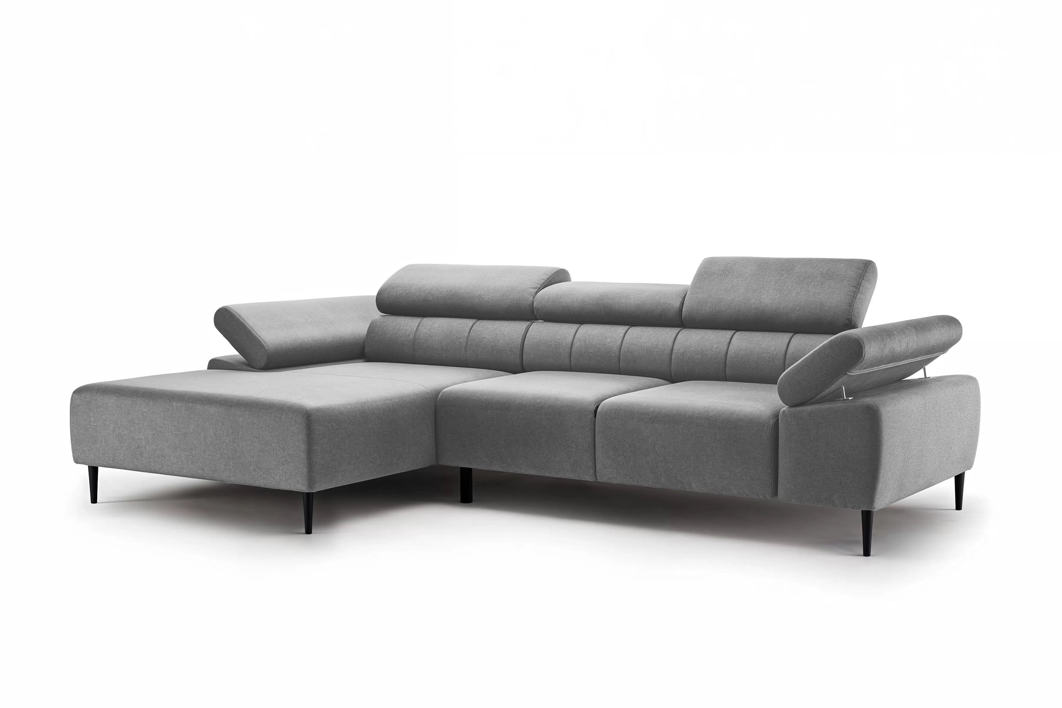 Rohová sedačka Taloria Mini s elektricky výsuvným sedákem levostranná - šedý samet Zetta 304 / černé nohy Rohová sedací souprava Taloria Mini z elektricky wysuwanym sedadlem levá - šedá welwet  Zetta 304 / Nohy černá 