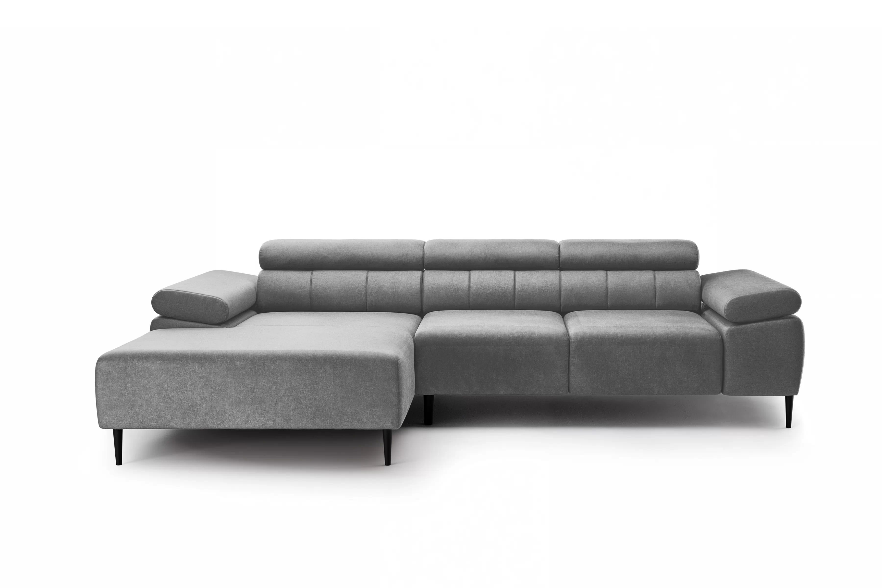 Rohová sedačka Taloria Mini s elektricky výsuvným sedákem levostranná - šedý samet Zetta 304 / černé nohy Rohová sedací souprava Taloria Mini z elektricky wysuwanym sedadlem levá - šedá welwet  Zetta 304 / Nohy černá 