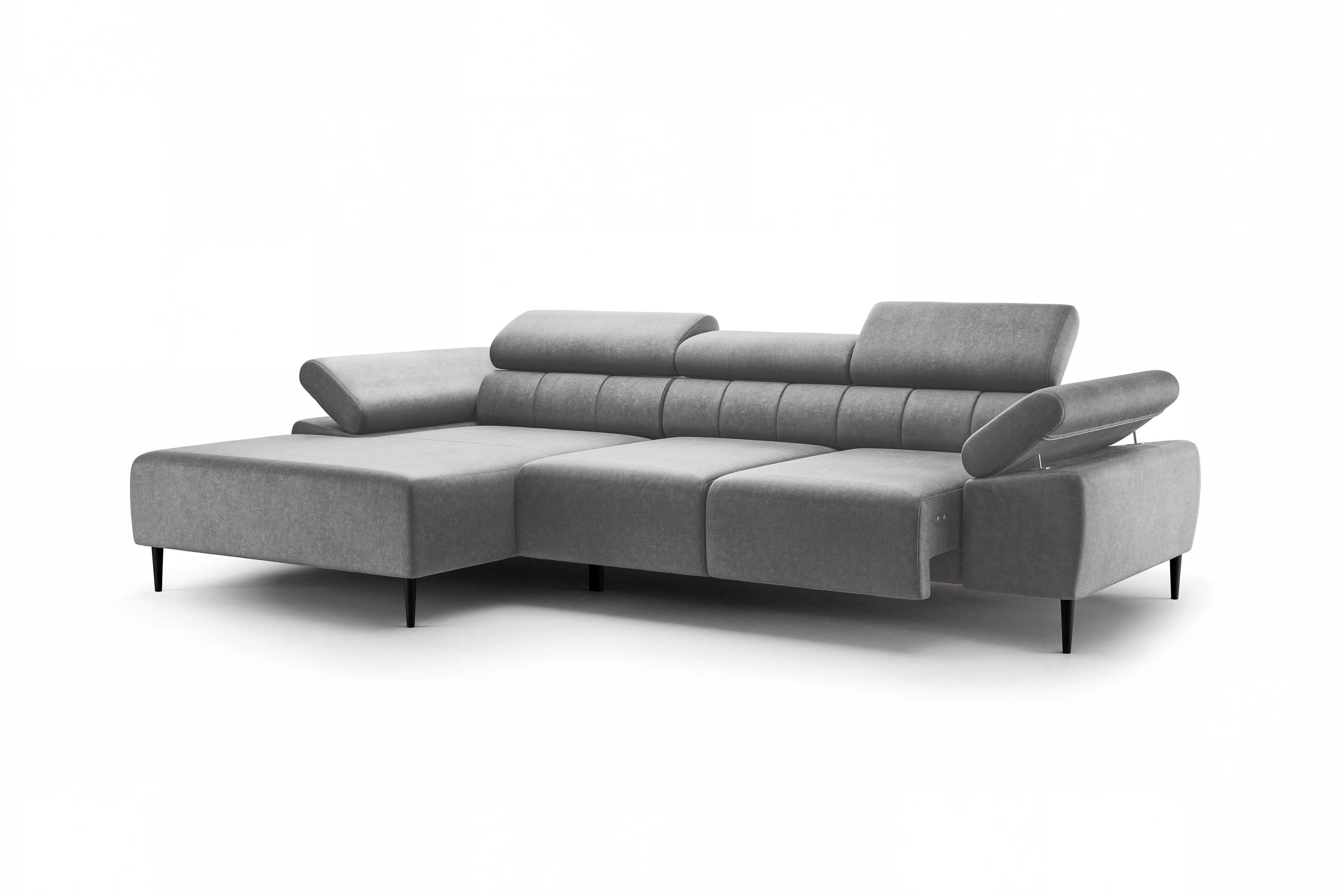 Rohová sedačka Taloria Mini s elektricky výsuvným sedákem levostranná - šedý samet Zetta 304 / černé nohy Rohová sedací souprava Taloria Mini z elektricky wysuwanym sedadlem levá - šedá welwet  Zetta 304 / Nohy černá 