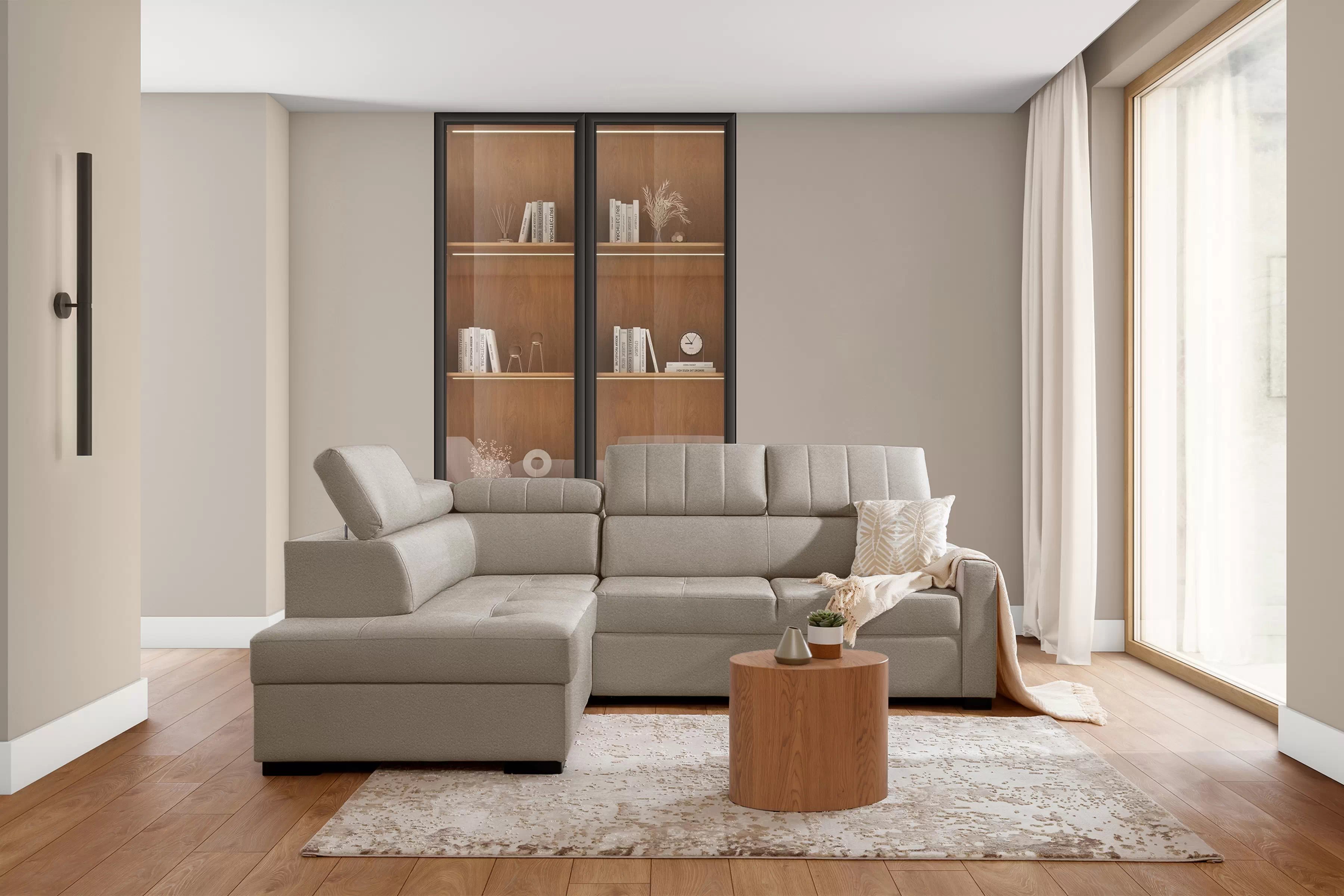 Rozkládací rohová sedací souprava Taremo L levá – krémová Ado 1601 Halva Rohová sedací souprava Taremo L rozkládací levá - kremowa plecionka Ado 1601 Halva