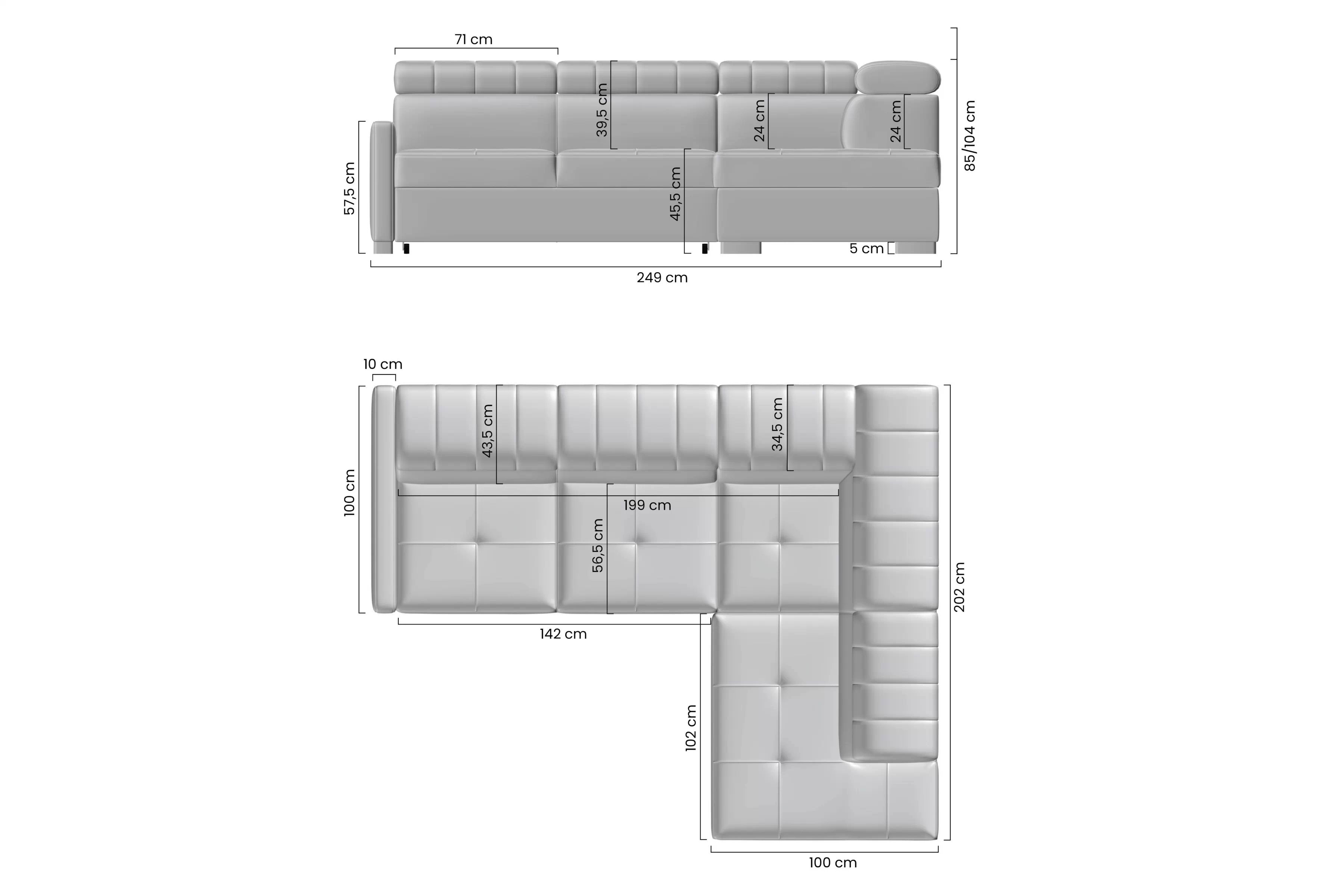 Rozkládací rohová sedací souprava Taremo L pravá – šedá Zetta 304 Rohová sedací souprava Taremo L rozkládací pravá - šedá samet latwoczyszczacy Zetta 304 