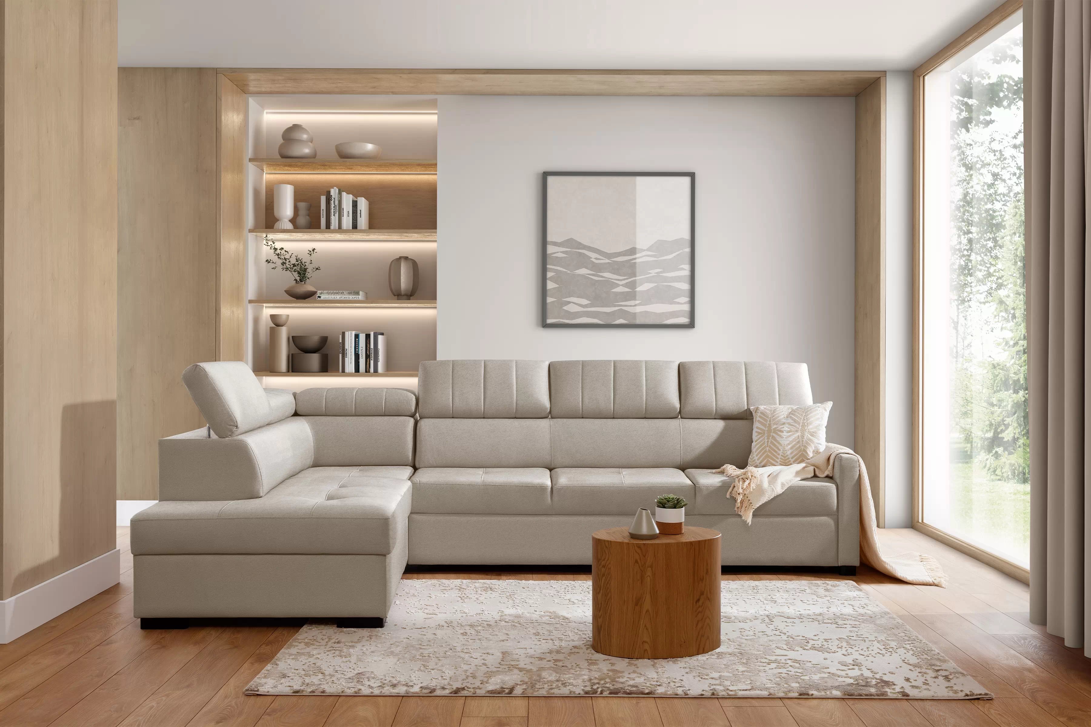 Rozkládací rohová sedací souprava Taremo Maxi levá – krémová Ado 1601 Halva Rohová sedací souprava Taremo Maxi rozkládací levá - kremowa plecionka Ado 1601 Halva