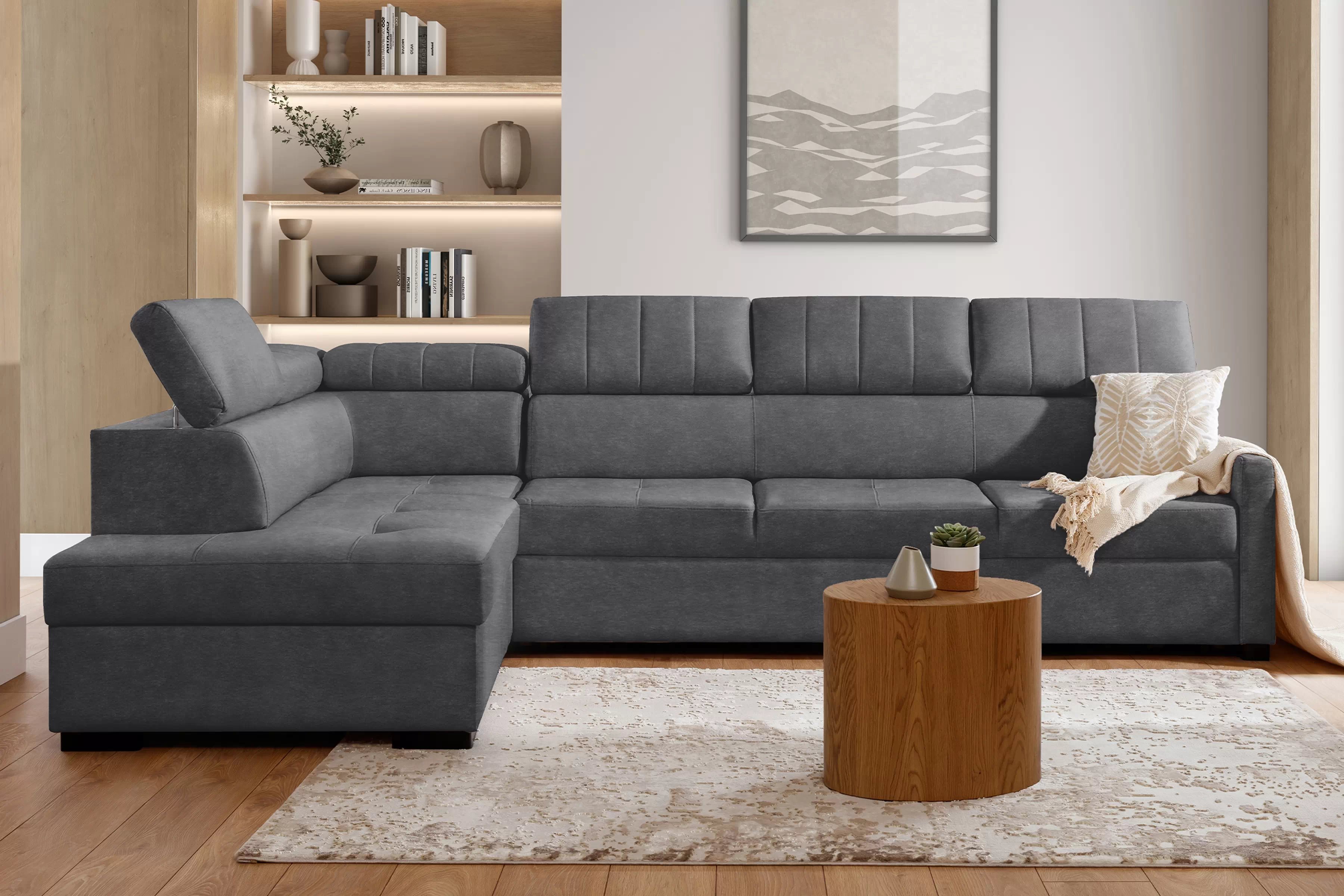 Rozkládací rohová sedací souprava Taremo Maxi levá – šedá Zetta 304 Rohová sedací souprava Taremo Maxi rozkládací levá - šedá samet latwoczyszczacy Zetta 304