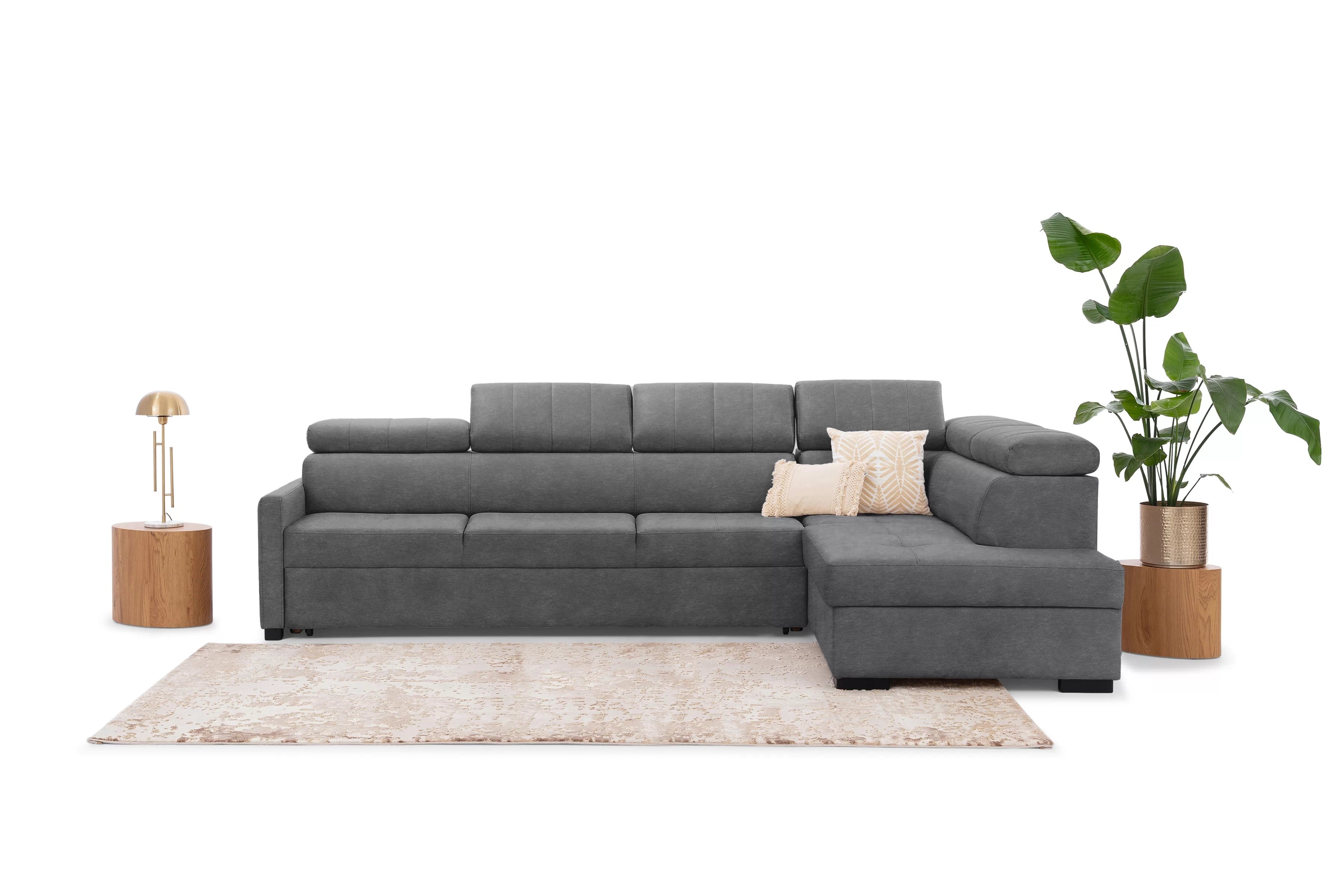 Rozkládací rohová sedací souprava Taremo Maxi pravá – šedá Zetta 304 Rohová sedací souprava Taremo Maxi rozkládací pravá - šedá samet latwoczyszczacy Zetta 304 