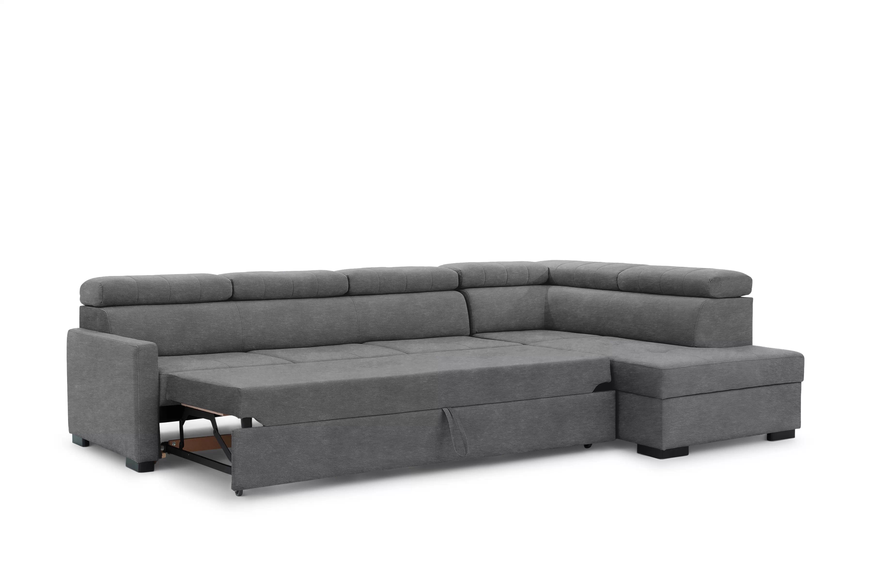 Rozkládací rohová sedací souprava Taremo Maxi pravá – šedá Zetta 304 Rohová sedací souprava Taremo Maxi rozkládací pravá - šedá samet latwoczyszczacy Zetta 304 