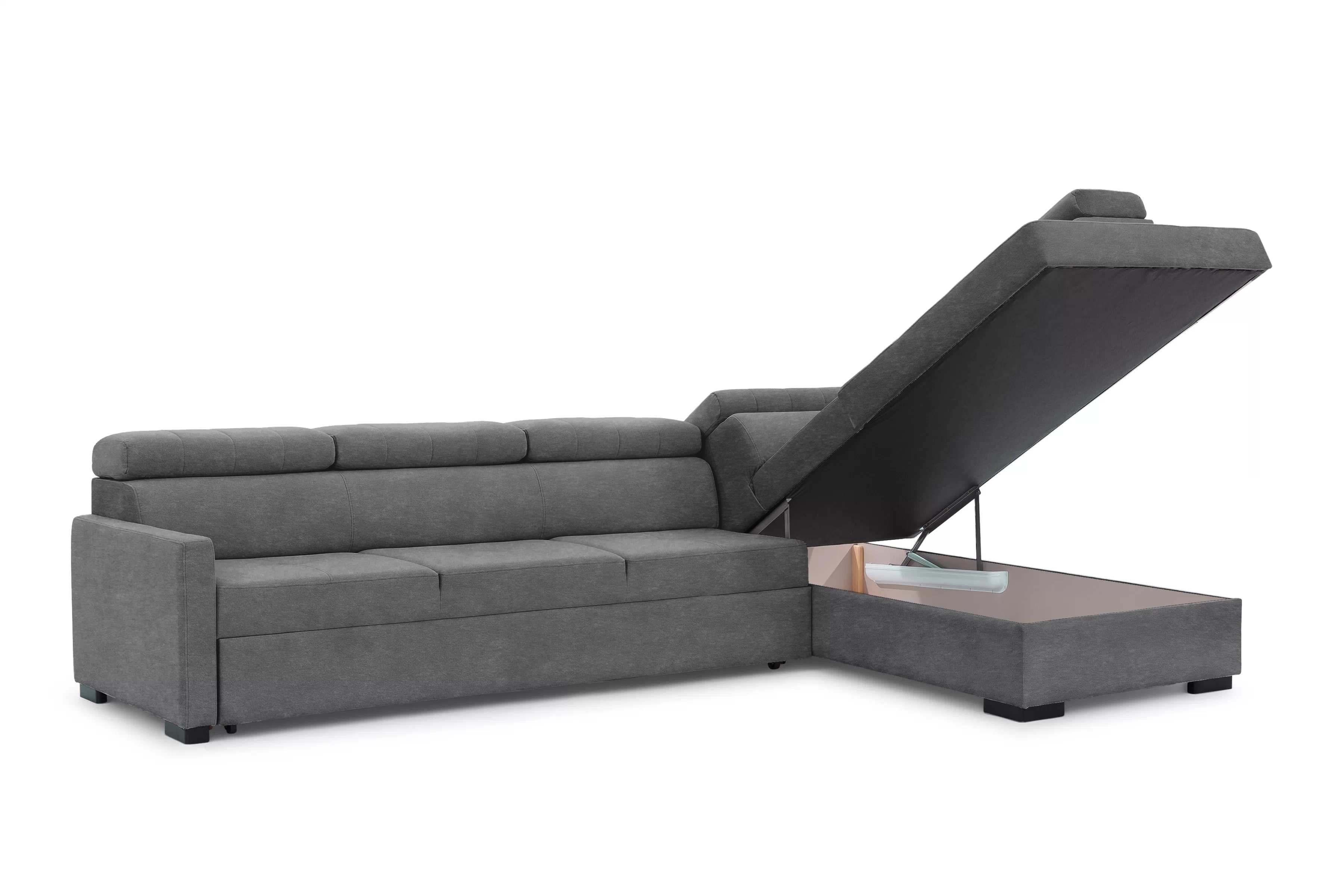 Rozkládací rohová sedací souprava Taremo Maxi pravá – šedá Zetta 304 Rohová sedací souprava Taremo Maxi rozkládací pravá - šedá samet latwoczyszczacy Zetta 304 