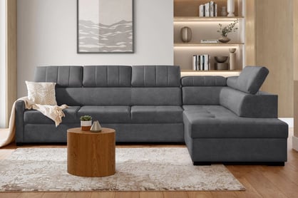 Colțar extensibil Taremo Maxi dreapta - gri catifea ușor de curățat Zetta 304 Naroznik Taremo Maxi z funkcja de dormit pe partea dreaptă - gri catifea latwoczyszczacy Zetta 304 