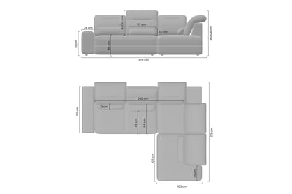 Rozkladacia rohová sedačka Tulia L s elektrickým výsuvom sedadla Rohová sedacia súprava Tulia L s elektricky výsuvným sedákem