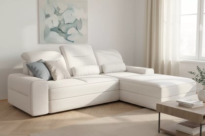 Rohová sedačka Tulia Mini s elektricky vysúvateľným sedadlom pravá - béžová tkanina Sierra 741 + Uni 8005 Rohová sedacia súprava Tulia Mini s elektricky výsuvným sedákem pravá strana - Béžová látka Sierra 741 + Uni 8005 