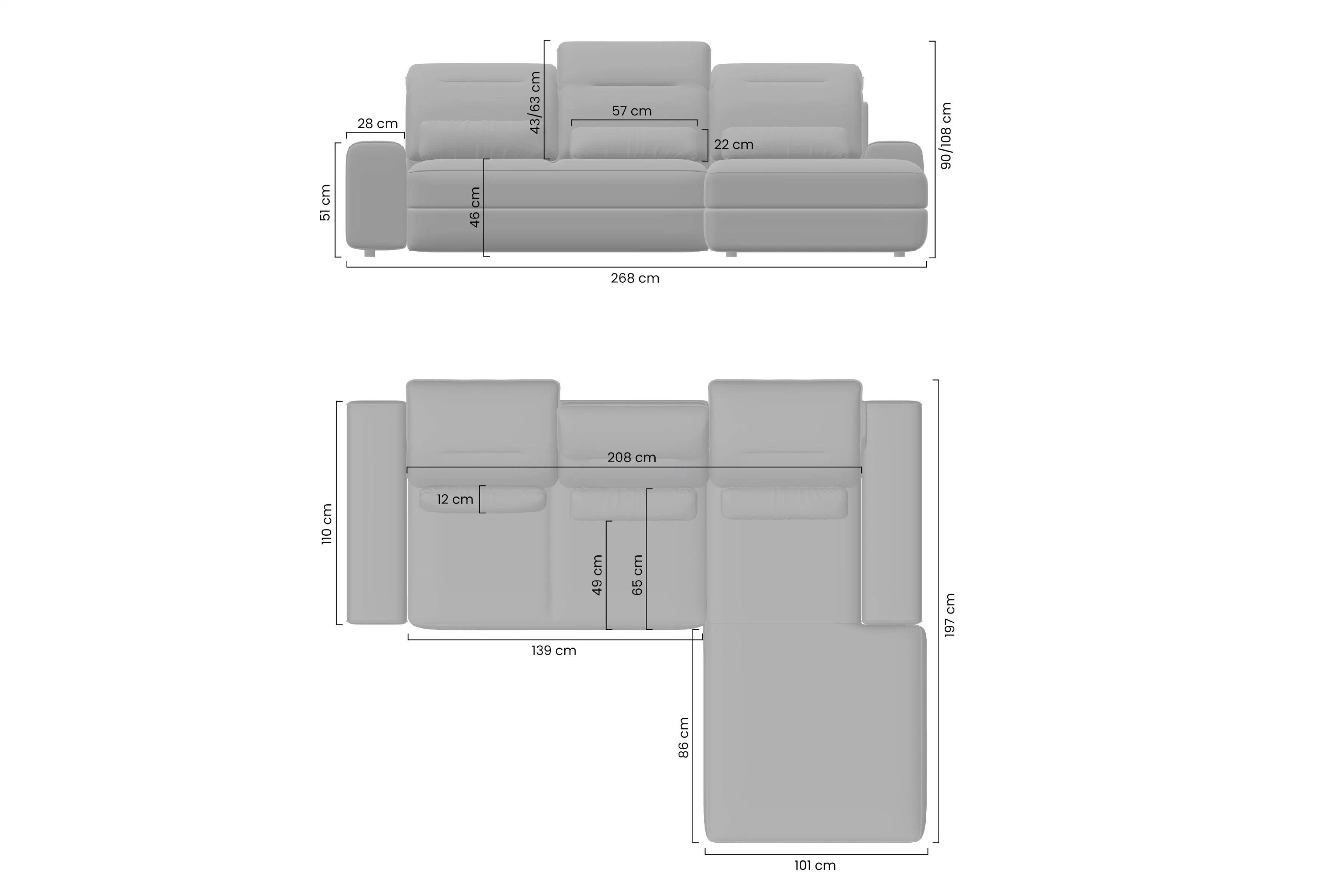 Rozkladacia rohová sedačka Tulia Mini s elektrickým výsuvom sedadla Rohová sedacia súprava Tulia Mini s elektricky výsuvným sedákem