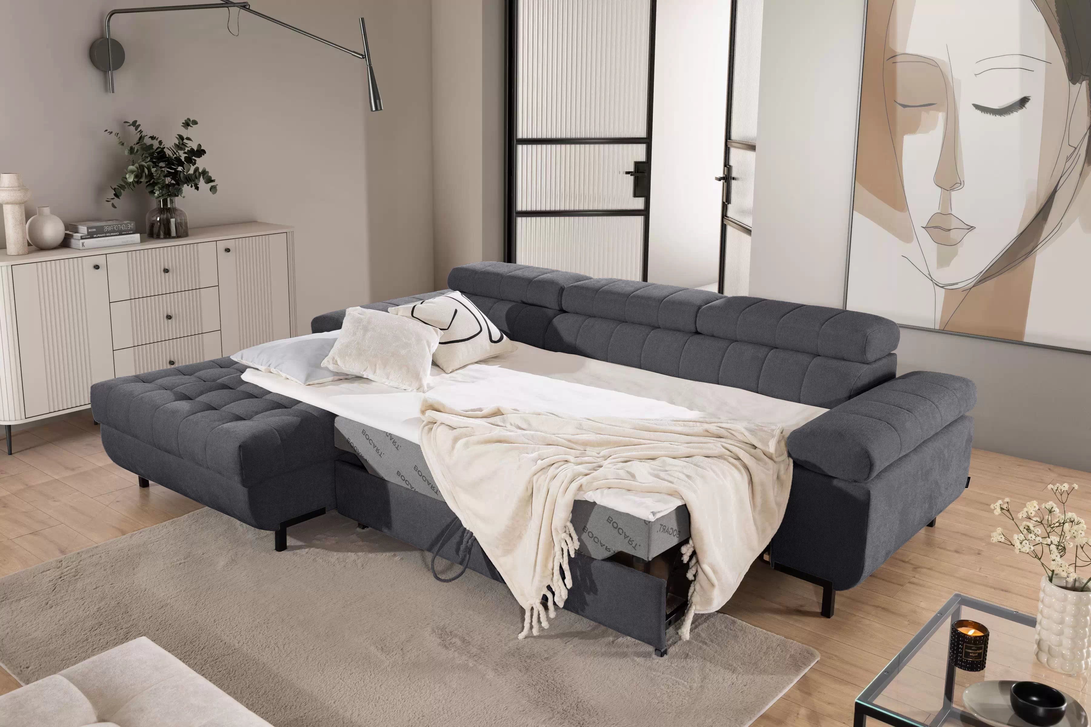 Rohová sedačka Tyrion L II s funkciou spania ľavá - sivý šenil Vibe 95 Rohová sedacia súprava Tyrion L II s funkciou spánku Ľavá strana - šedý šenil Vibe 95