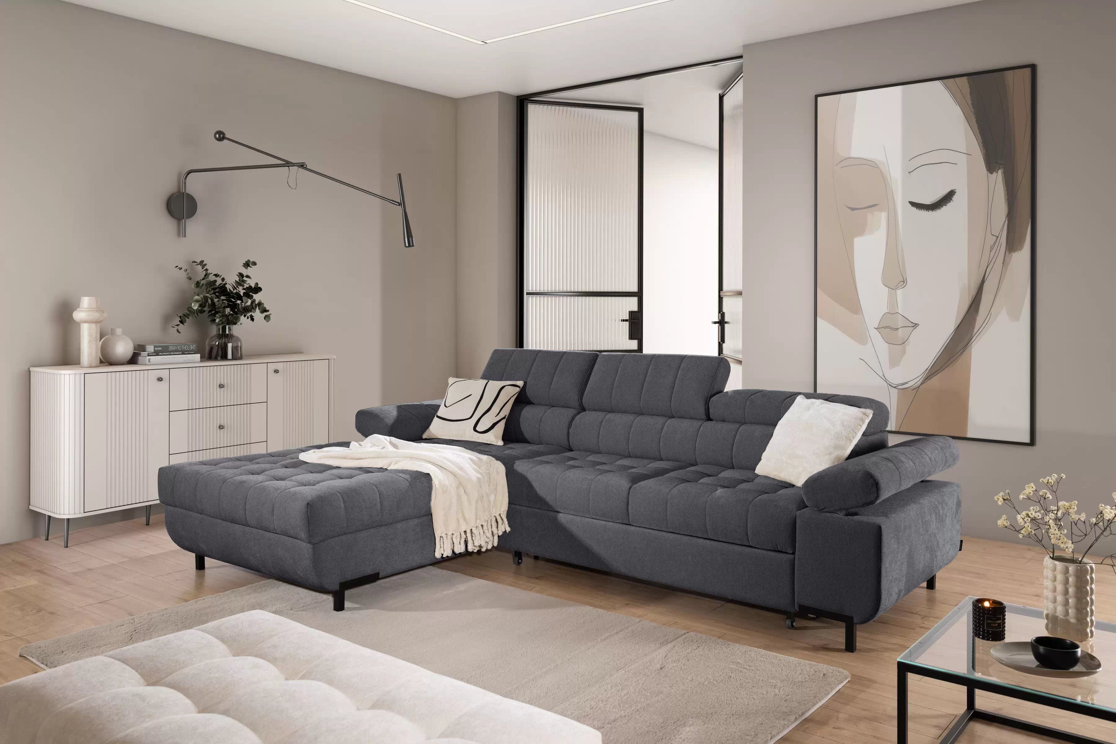 Rohová sedačka Tyrion L II s funkciou spania ľavá - sivý šenil Vibe 95 Rohová sedacia súprava Tyrion L II s funkciou spánku Ľavá strana - šedý šenil Vibe 95