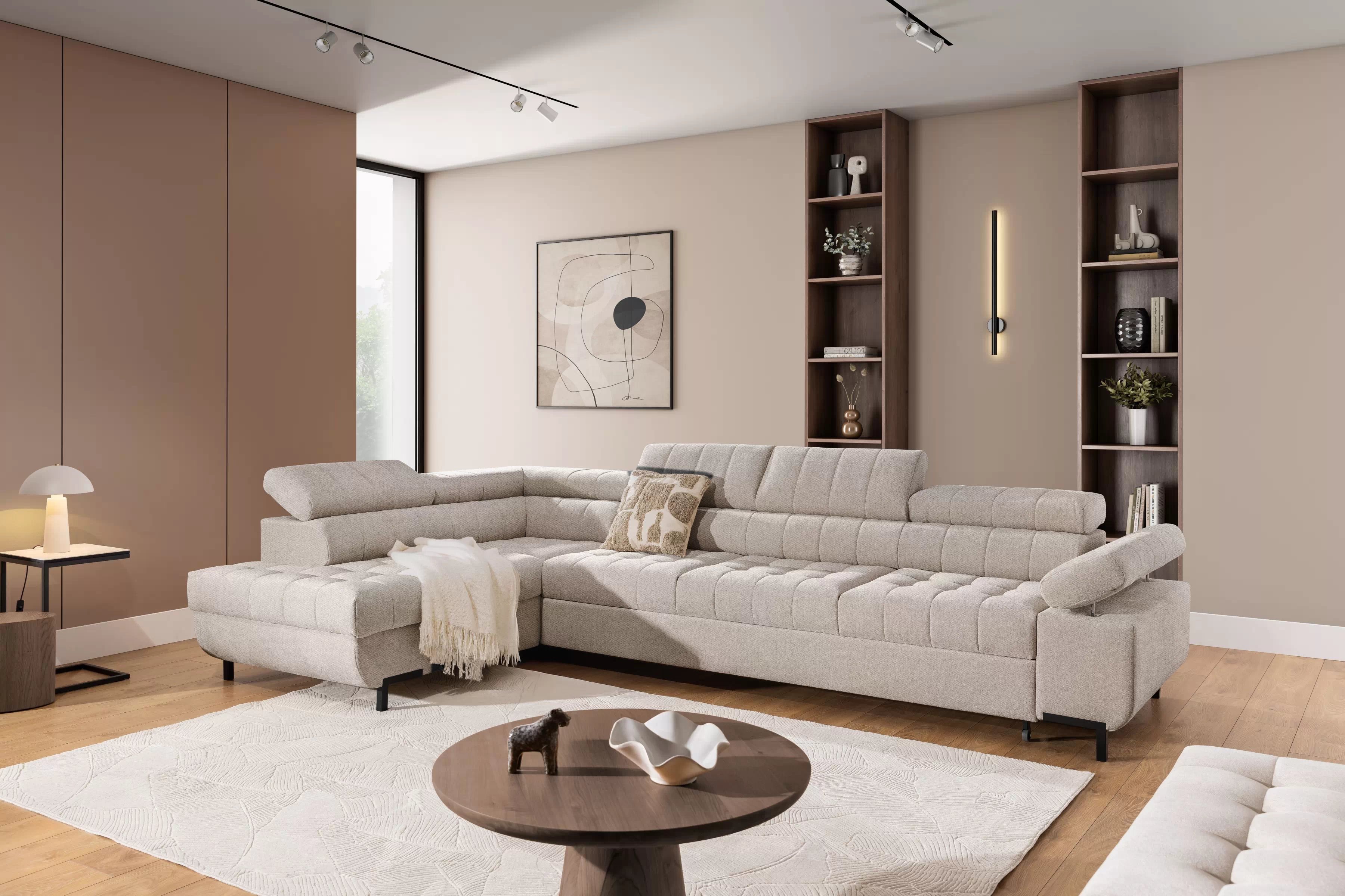 Rohová sedačka Tyrion Maxi s funkciou spania ľavostranná - béžový šenil Vibe 08 Rohová sedacia súprava Tyrion Maxi s funkciou spánku Ľavá strana - béžový šenil Vibe 08