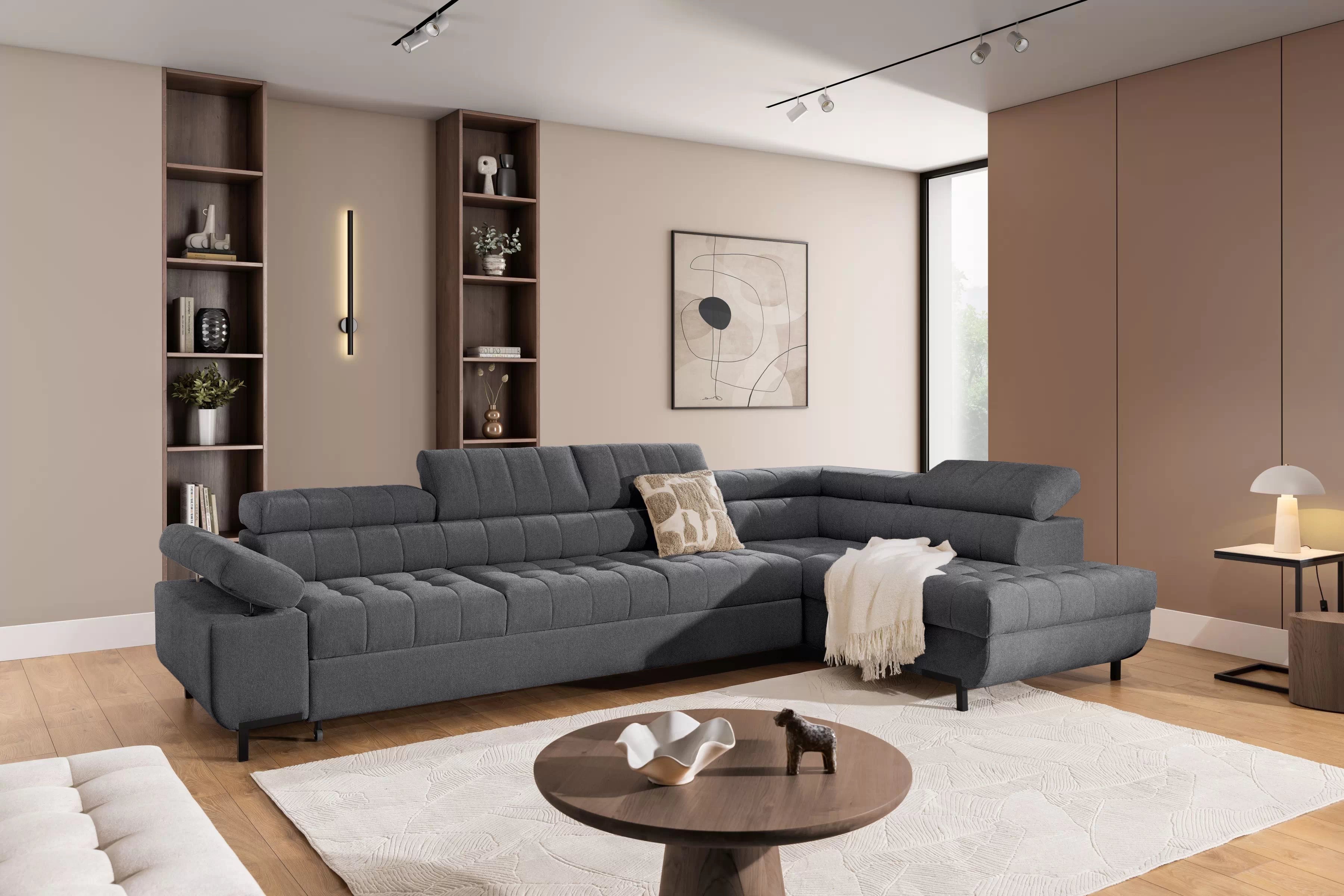 Rohová sedačka Tyrion Maxi s funkciou spania pravá - sivý šenil Vibe 95 Rohová sedacia súprava Tyrion Maxi s funkciou spánku pravá strana - šedý šenil Vibe 95