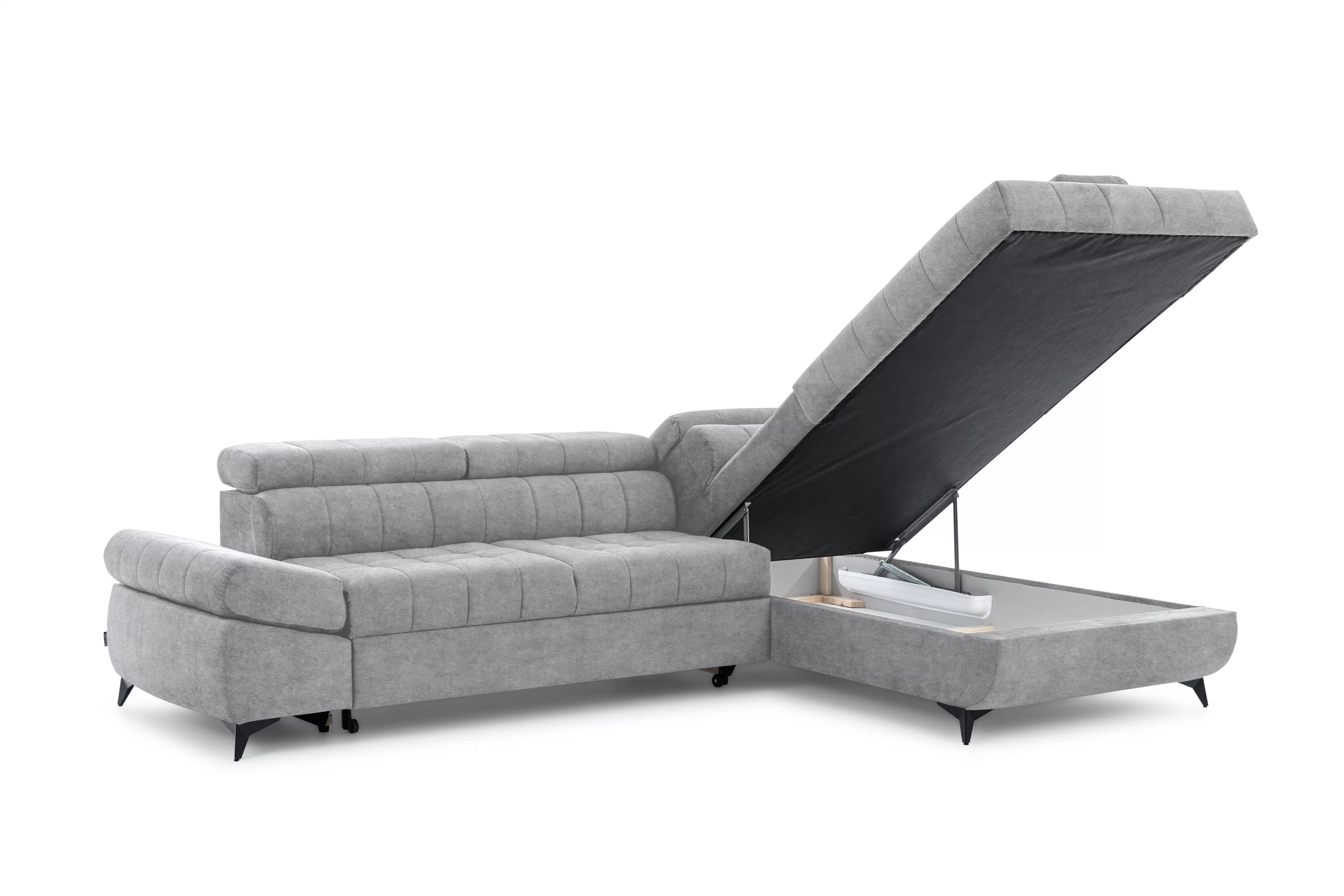 Rohová sedačka Valoris L s rozkladom pravá - sivý ľahko čistiteľný zamat Cloud 81 Rohová sedacia súprava Valoris L s funkciou spánku pravá strana - šedý velúr ľahkočistiaci Cloud 81