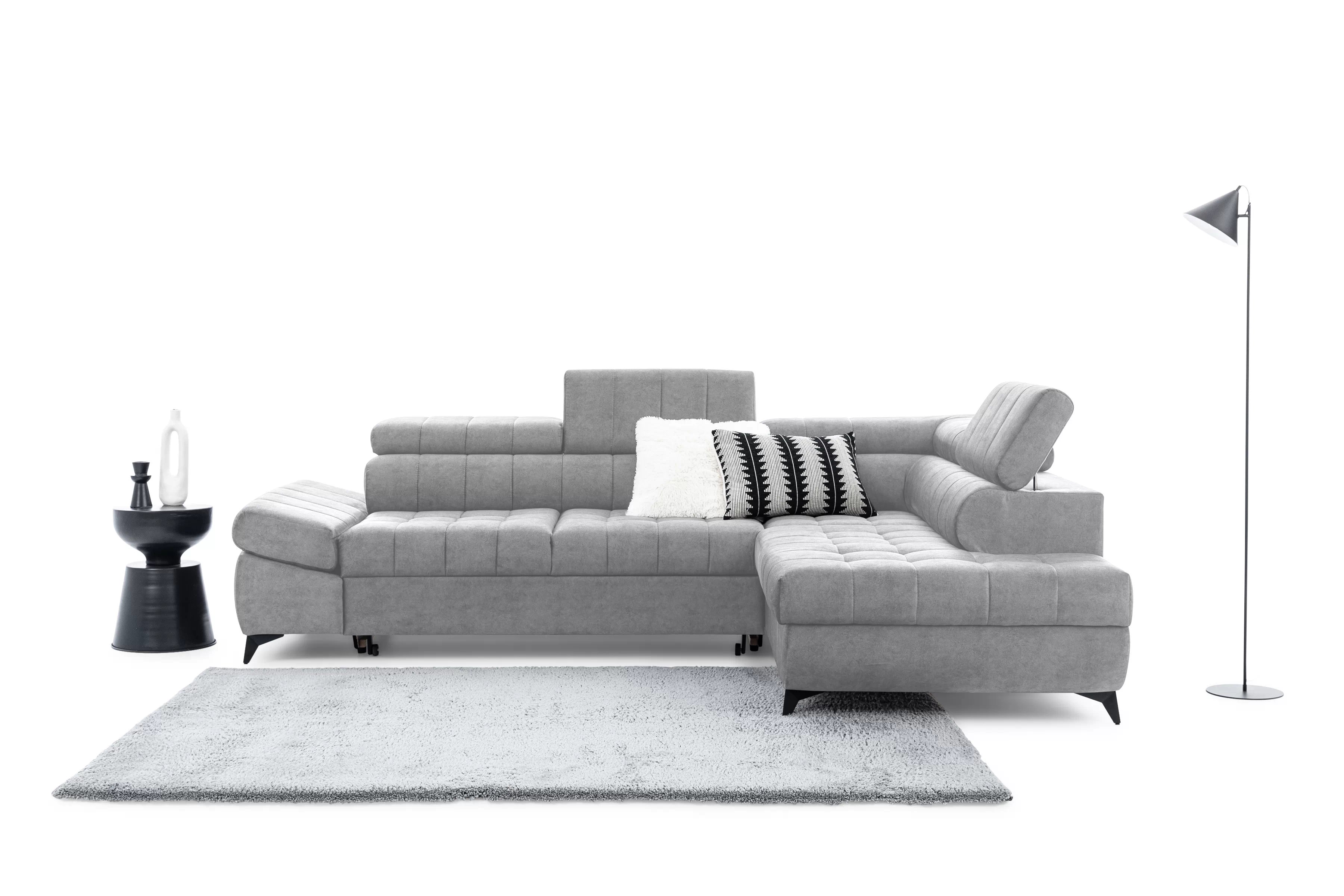 Rohová sedačka Valoris L s rozkladom pravá - sivý ľahko čistiteľný zamat Cloud 81 Rohová sedacia súprava Valoris L s funkciou spánku pravá strana - šedý velúr ľahkočistiaci Cloud 81