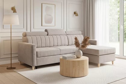 Rohová pohovka Vario s rozkladem univerzální pravolevá - béžová pletenina Freya 210-03 Rohová sedací souprava Vario rozkládací uniwersalny prawo/levá - béžová Pletenina Freya 210-03