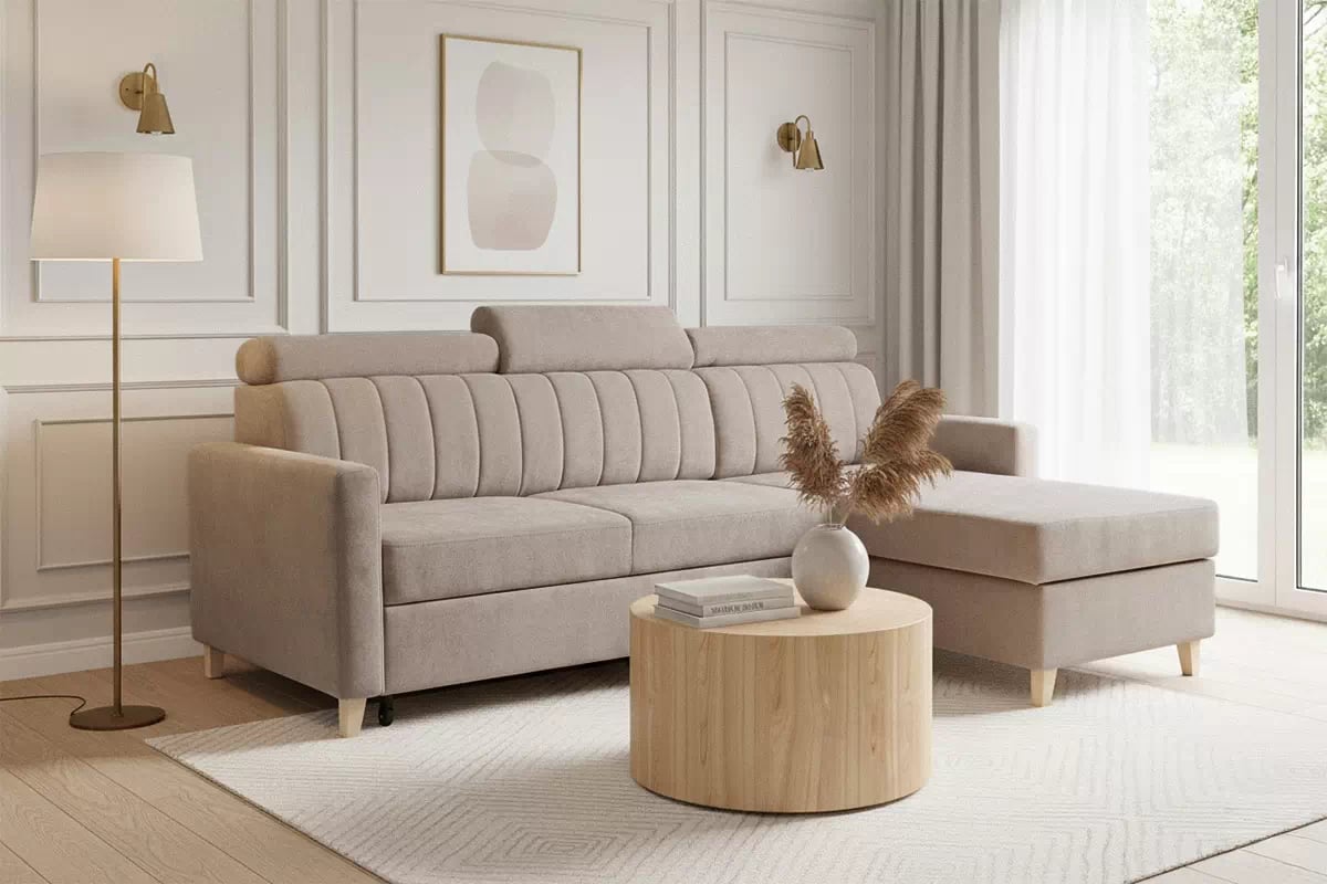 Rozkladacia rohová sedačka Vario univerzálna - béžová žinylka Wind 11 Rohová sedacia súprava Vario s funkciou spánku uniwersalny prawo/Ľavá strana - béžový šenil Wind 11 