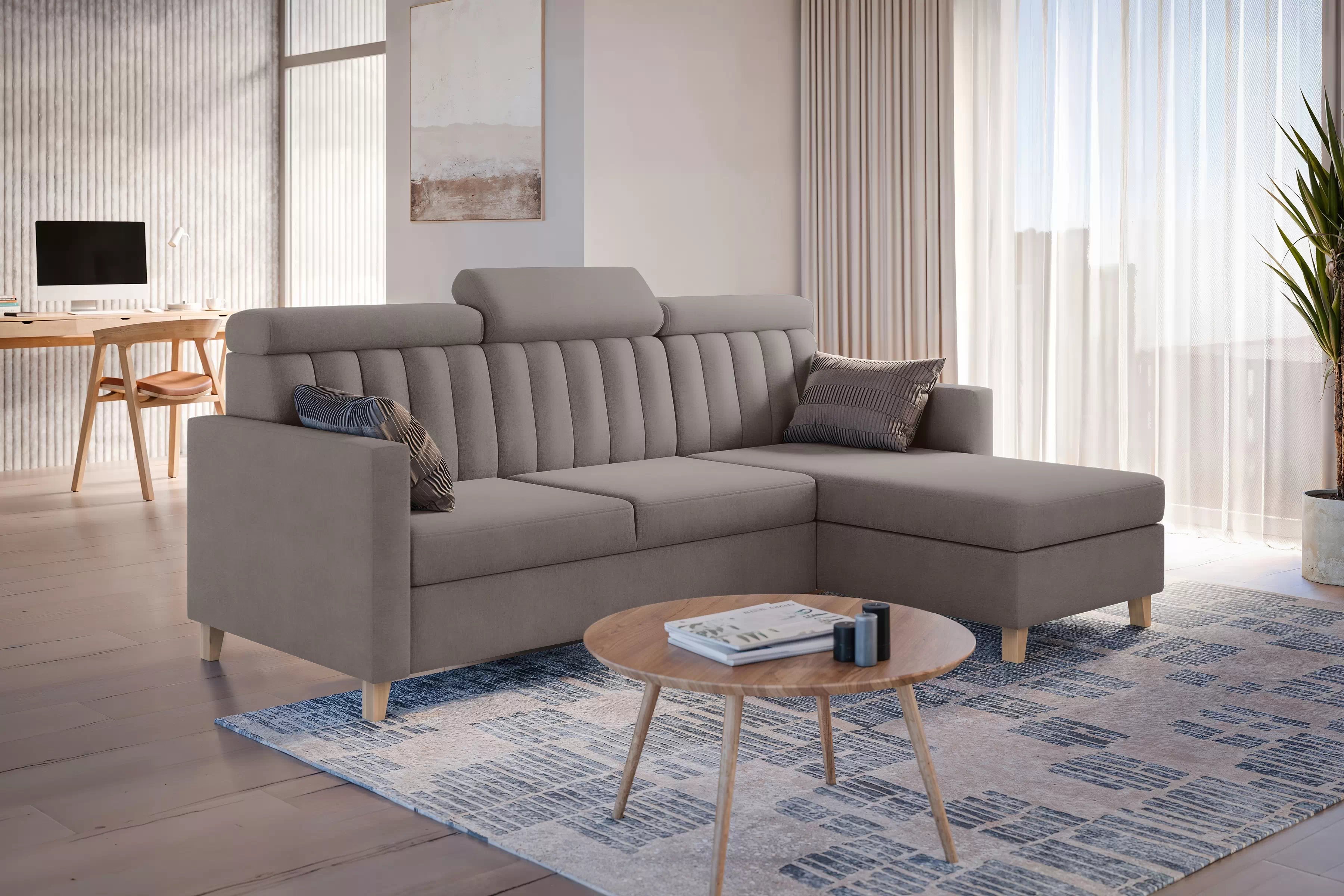 Rohová sedacia súprava Vario s rozkladacou funkciou univerzálna - tmavobéžový zamat Jasmine 25 Rohová sedacia súprava Vario s funkciou spánku uniwersalny prawo/Ľavá strana - tmavobéžová velúr Jasmine 25 