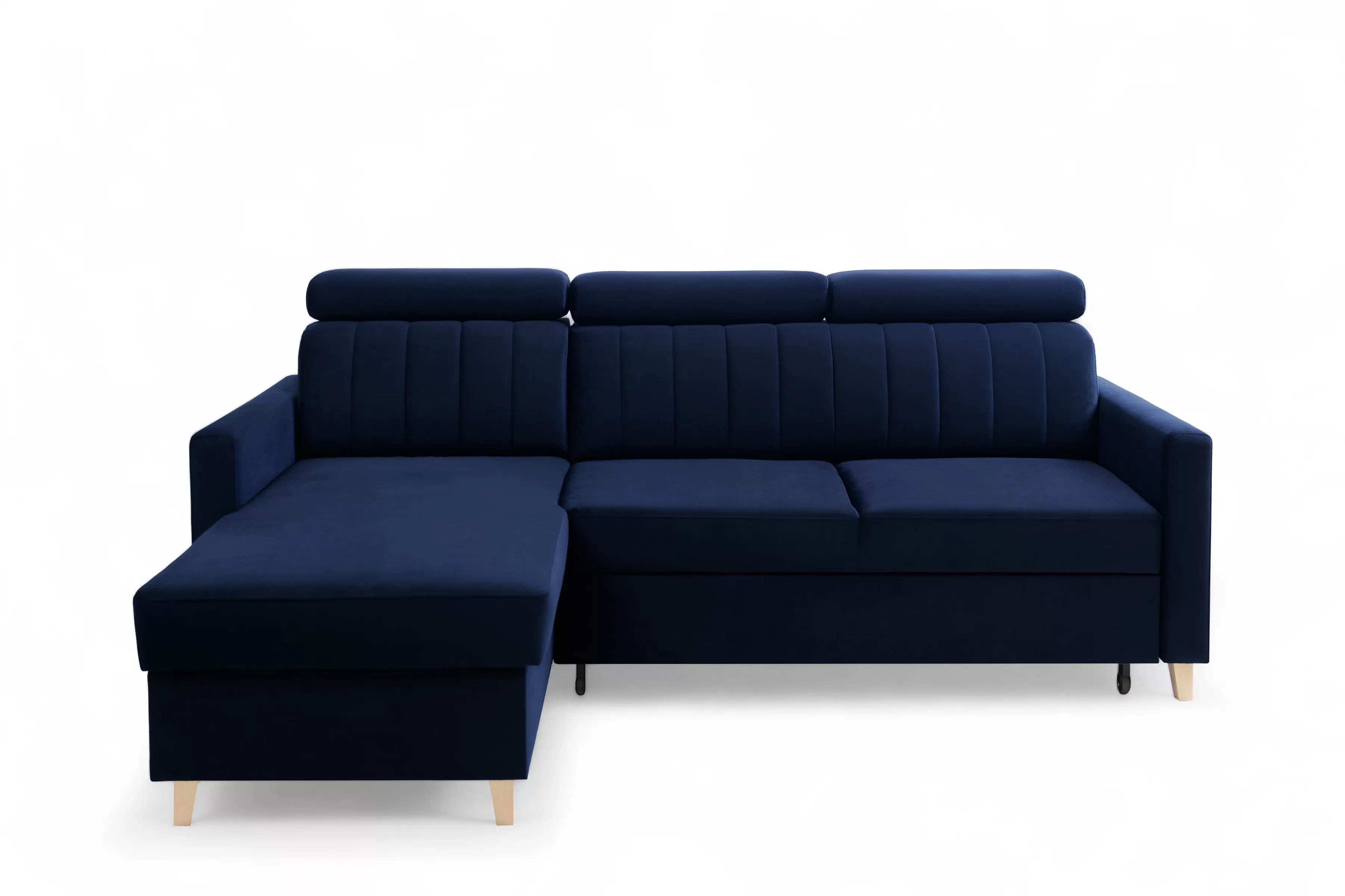 Rozkladacia rohová sedacia súprava Vario univerzálna – tmavomodrý zamat Bluvel 86 Rohová sedacia súprava Vario s funkciou spánku uniwersalny prawo/Ľavá strana - námornícka modrá velúr Bluvel 86