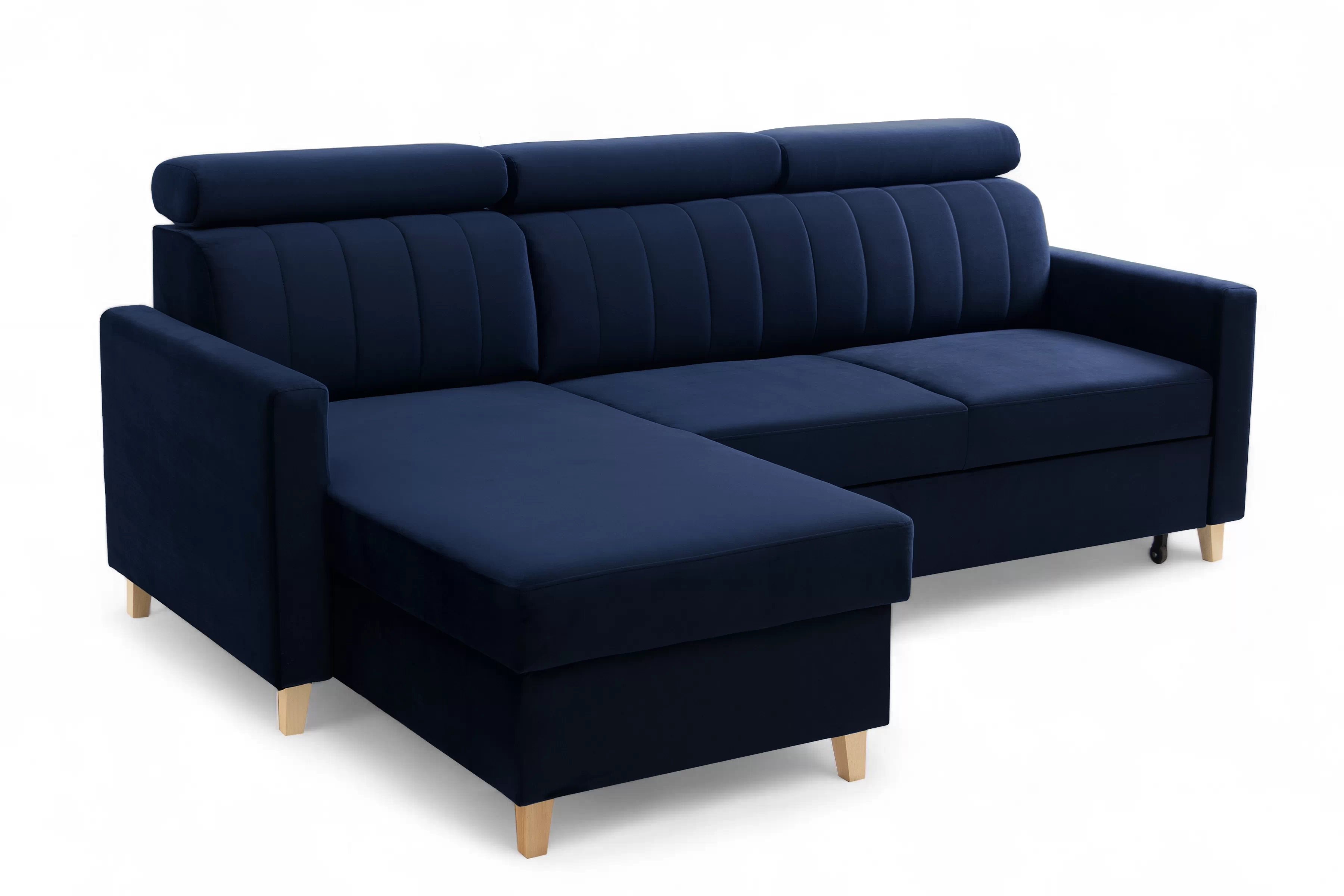 Rozkladacia rohová sedacia súprava Vario univerzálna – tmavomodrý zamat Bluvel 86 Rohová sedacia súprava Vario s funkciou spánku uniwersalny prawo/Ľavá strana - námornícka modrá velúr Bluvel 86