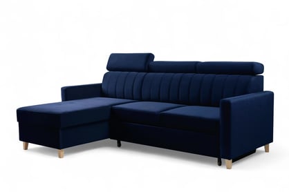 Rozkladacia rohová sedacia súprava Vario univerzálna – tmavomodrý zamat Bluvel 86 Rohová sedacia súprava Vario s funkciou spánku uniwersalny prawo/Ľavá strana - námornícka modrá velúr Bluvel 86