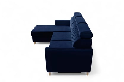 Rozkladacia rohová sedacia súprava Vario univerzálna – tmavomodrý zamat Bluvel 86 Rohová sedacia súprava Vario s funkciou spánku uniwersalny prawo/Ľavá strana - námornícka modrá velúr Bluvel 86