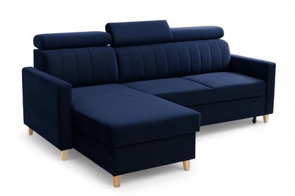 Rozkladacia rohová sedacia súprava Vario univerzálna – tmavomodrý zamat Bluvel 86 Rohová sedacia súprava Vario s funkciou spánku uniwersalny prawo/Ľavá strana - námornícka modrá velúr Bluvel 86