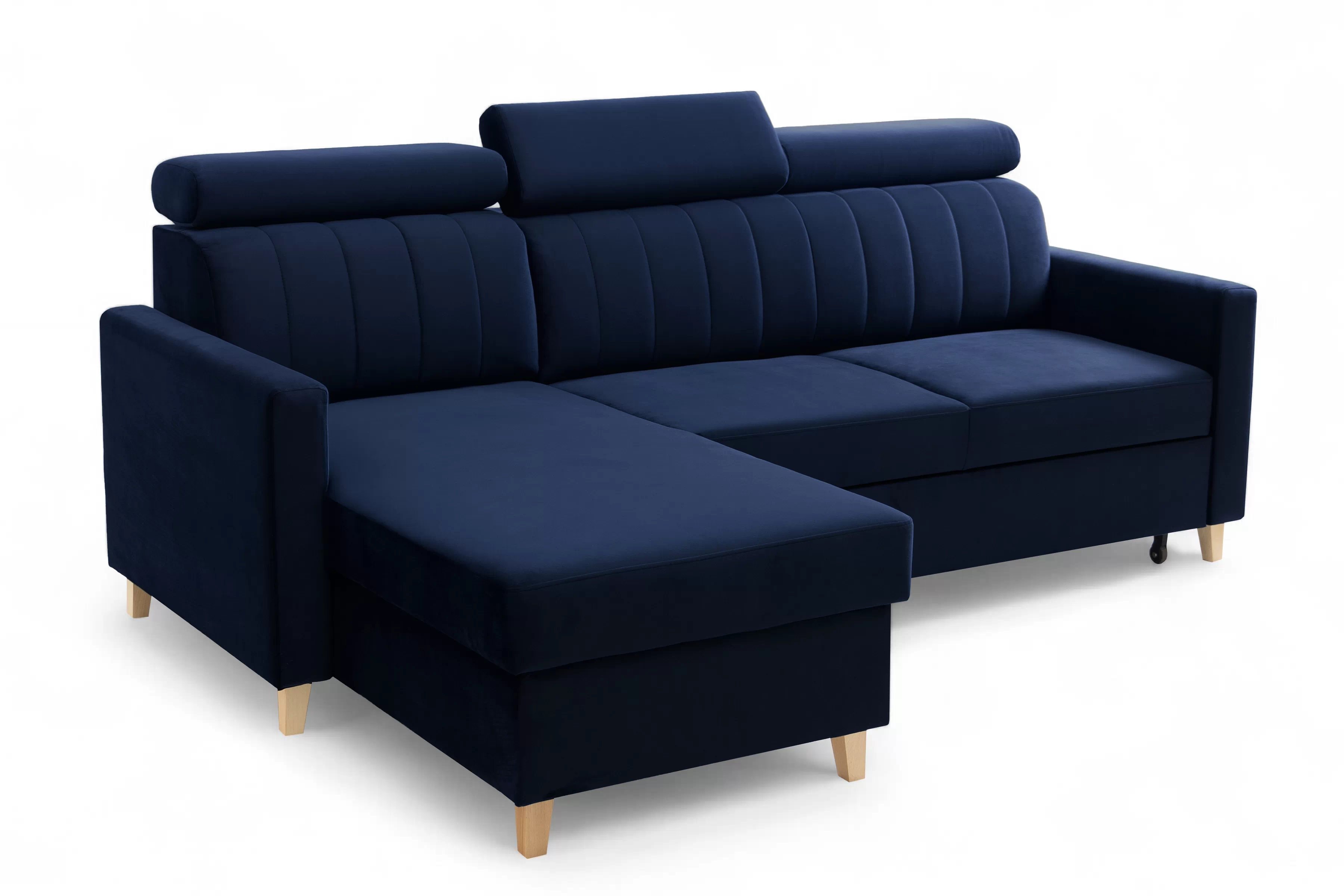 Rozkladacia rohová sedacia súprava Vario univerzálna – tmavomodrý zamat Bluvel 86 Rohová sedacia súprava Vario s funkciou spánku uniwersalny prawo/Ľavá strana - námornícka modrá velúr Bluvel 86