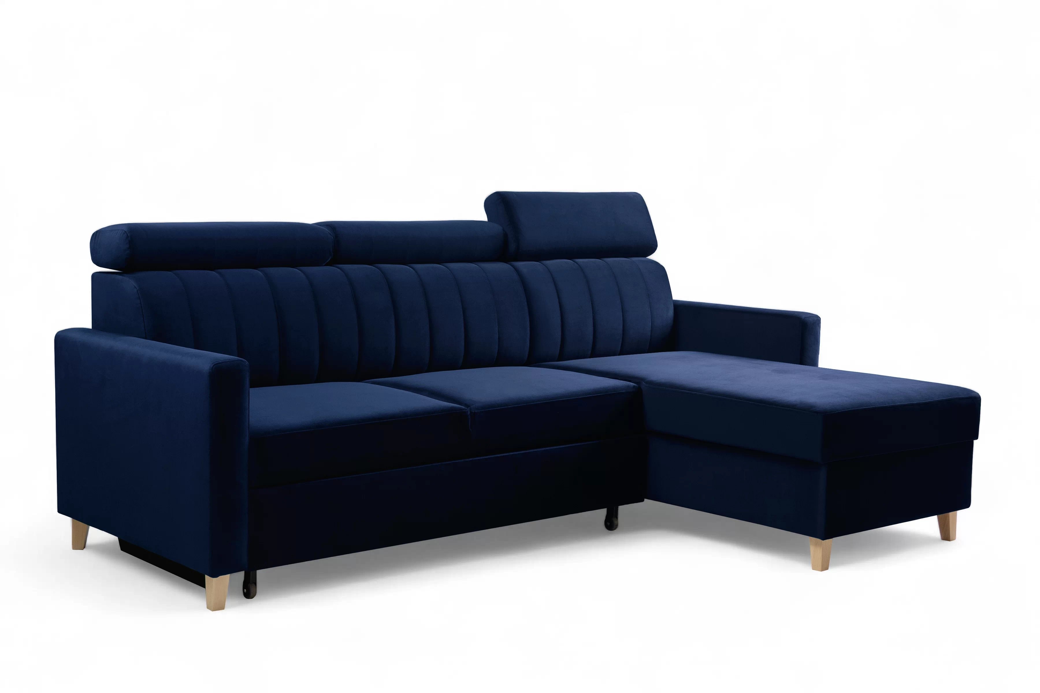 Rozkladacia rohová sedacia súprava Vario univerzálna – tmavomodrý zamat Bluvel 86 Rohová sedacia súprava Vario s funkciou spánku uniwersalny prawo/Ľavá strana - námornícka modrá velúr Bluvel 86