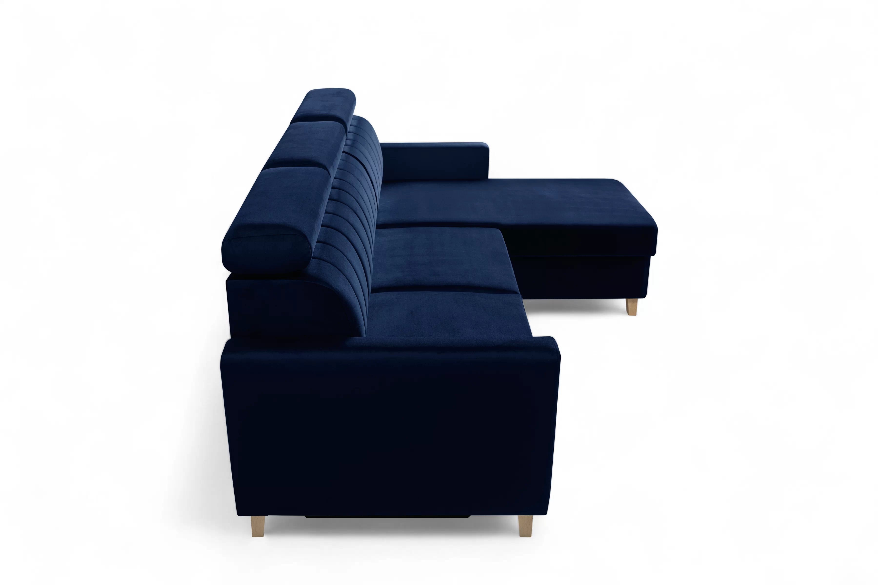 Rozkladacia rohová sedacia súprava Vario univerzálna – tmavomodrý zamat Bluvel 86 Rohová sedacia súprava Vario s funkciou spánku uniwersalny prawo/Ľavá strana - námornícka modrá velúr Bluvel 86