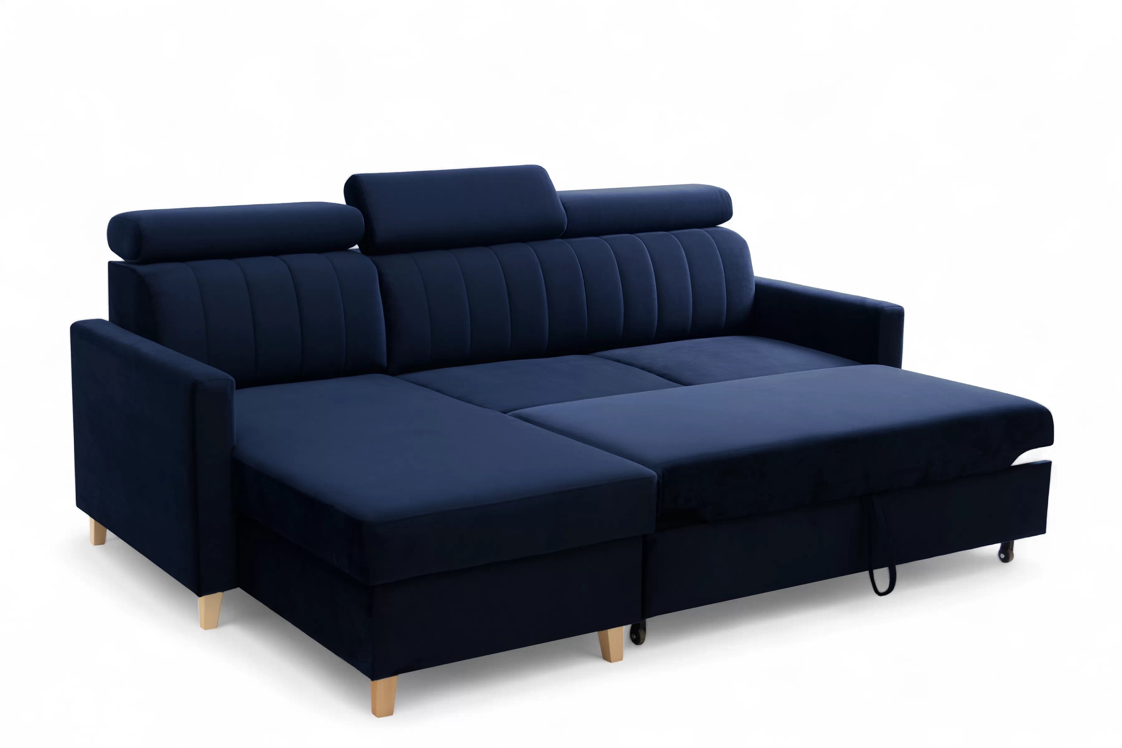 Rozkladacia rohová sedacia súprava Vario univerzálna – tmavomodrý zamat Bluvel 86 Rohová sedacia súprava Vario s funkciou spánku uniwersalny prawo/Ľavá strana - námornícka modrá velúr Bluvel 86
