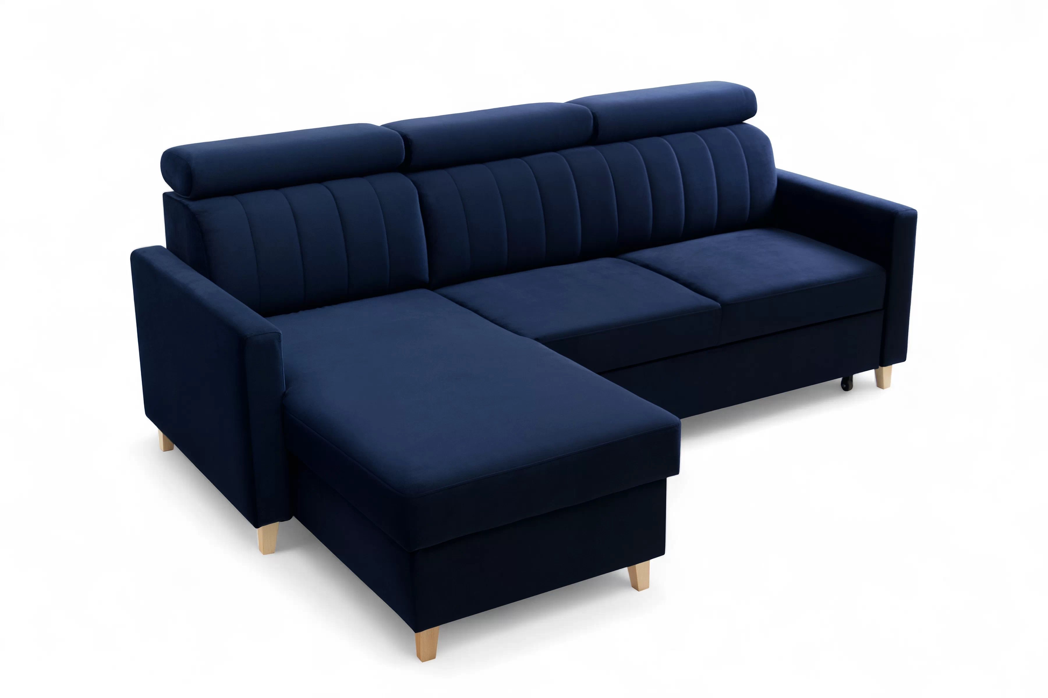 Rozkladacia rohová sedacia súprava Vario univerzálna – tmavomodrý zamat Bluvel 86 Rohová sedacia súprava Vario s funkciou spánku uniwersalny prawo/Ľavá strana - námornícka modrá velúr Bluvel 86