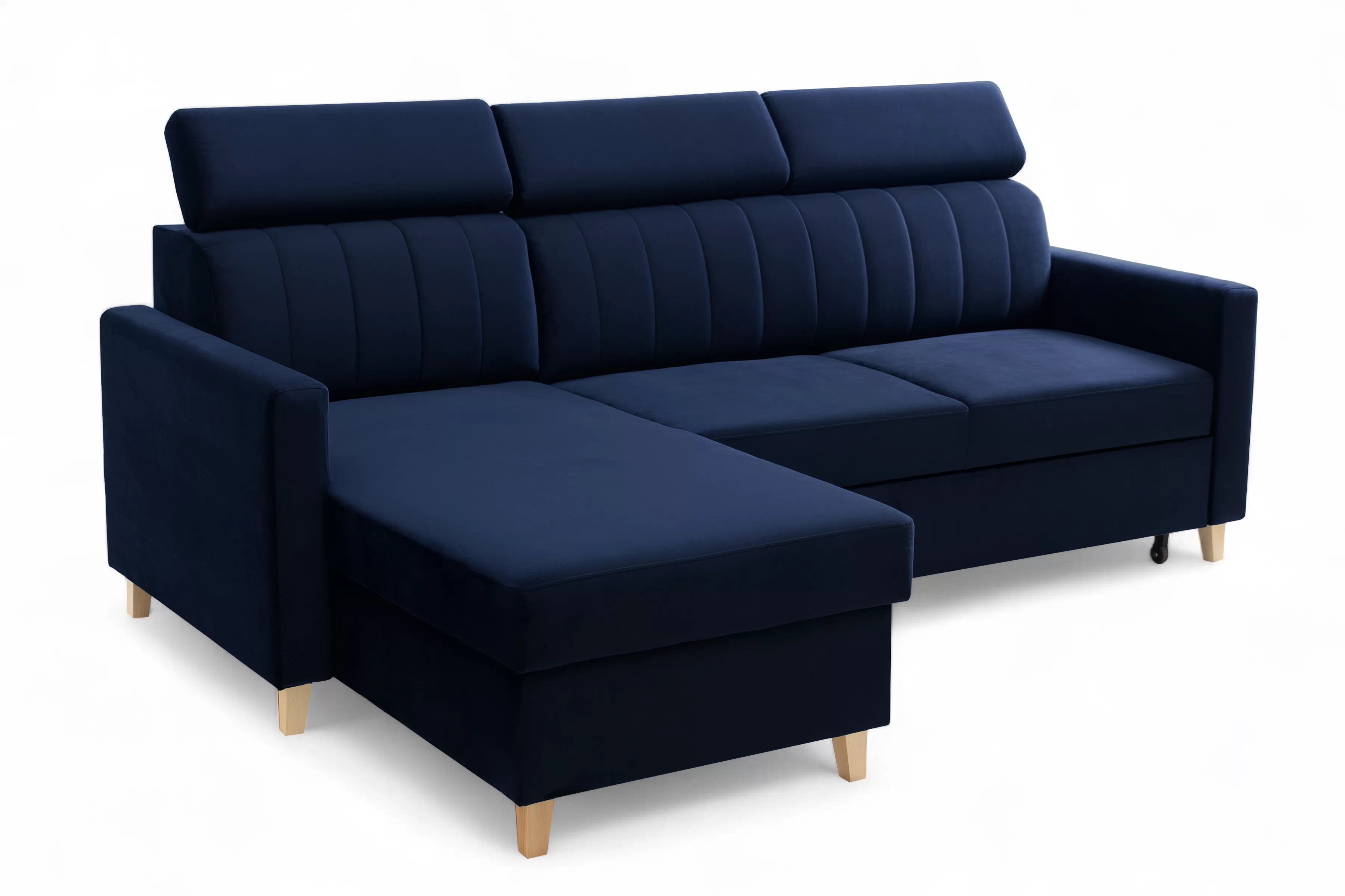 Rozkladacia rohová sedacia súprava Vario univerzálna – tmavomodrý zamat Bluvel 86 Rohová sedacia súprava Vario s funkciou spánku uniwersalny prawo/Ľavá strana - námornícka modrá velúr Bluvel 86