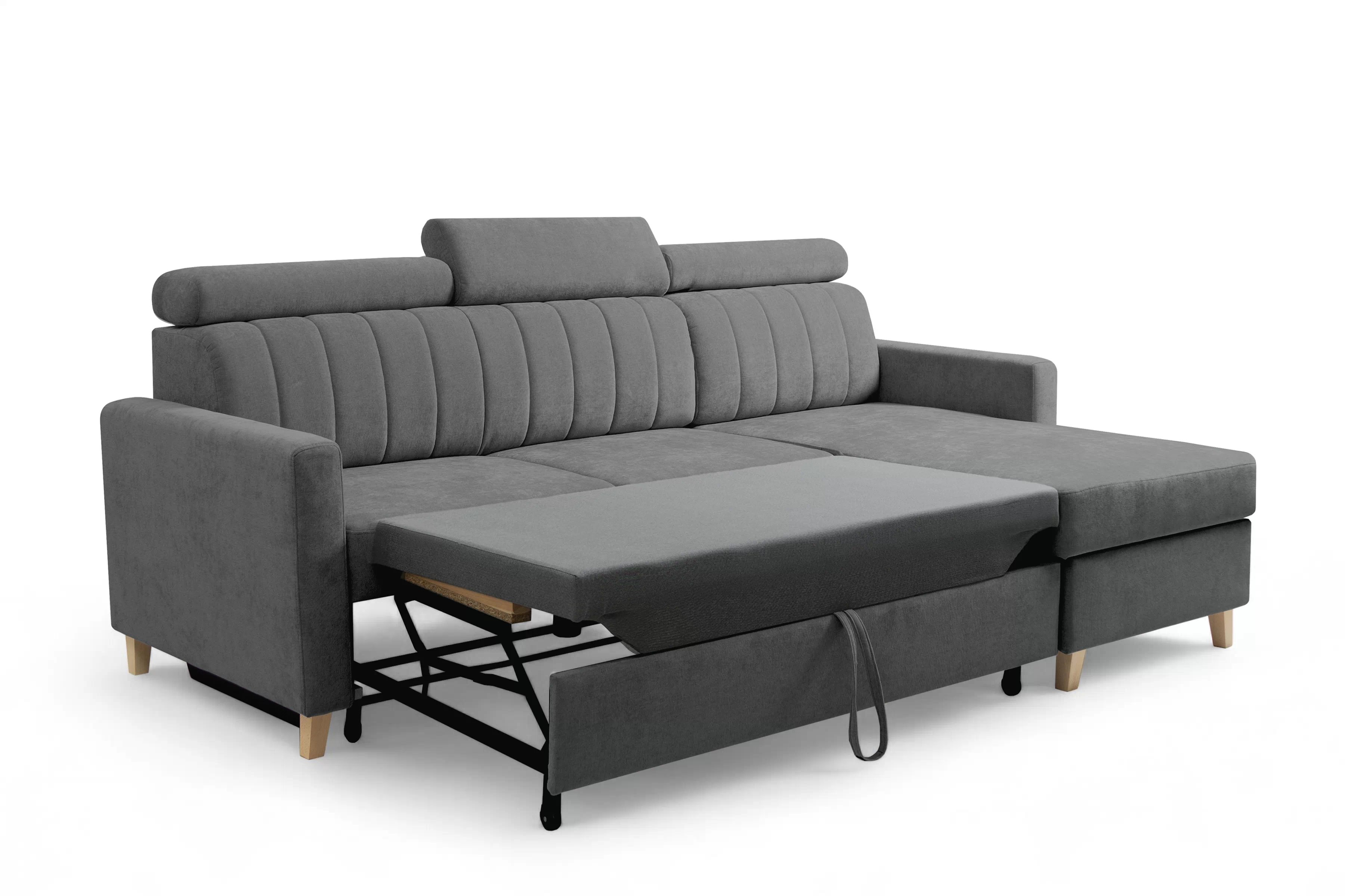 Rohová sedačka Vario s rozkladom univerzálna pravá/ľavá - sivý šenil Wind 89 Rohová sedacia súprava Vario s funkciou spánku uniwersalny prawo/Ľavá strana - šedý šenil Wind 89