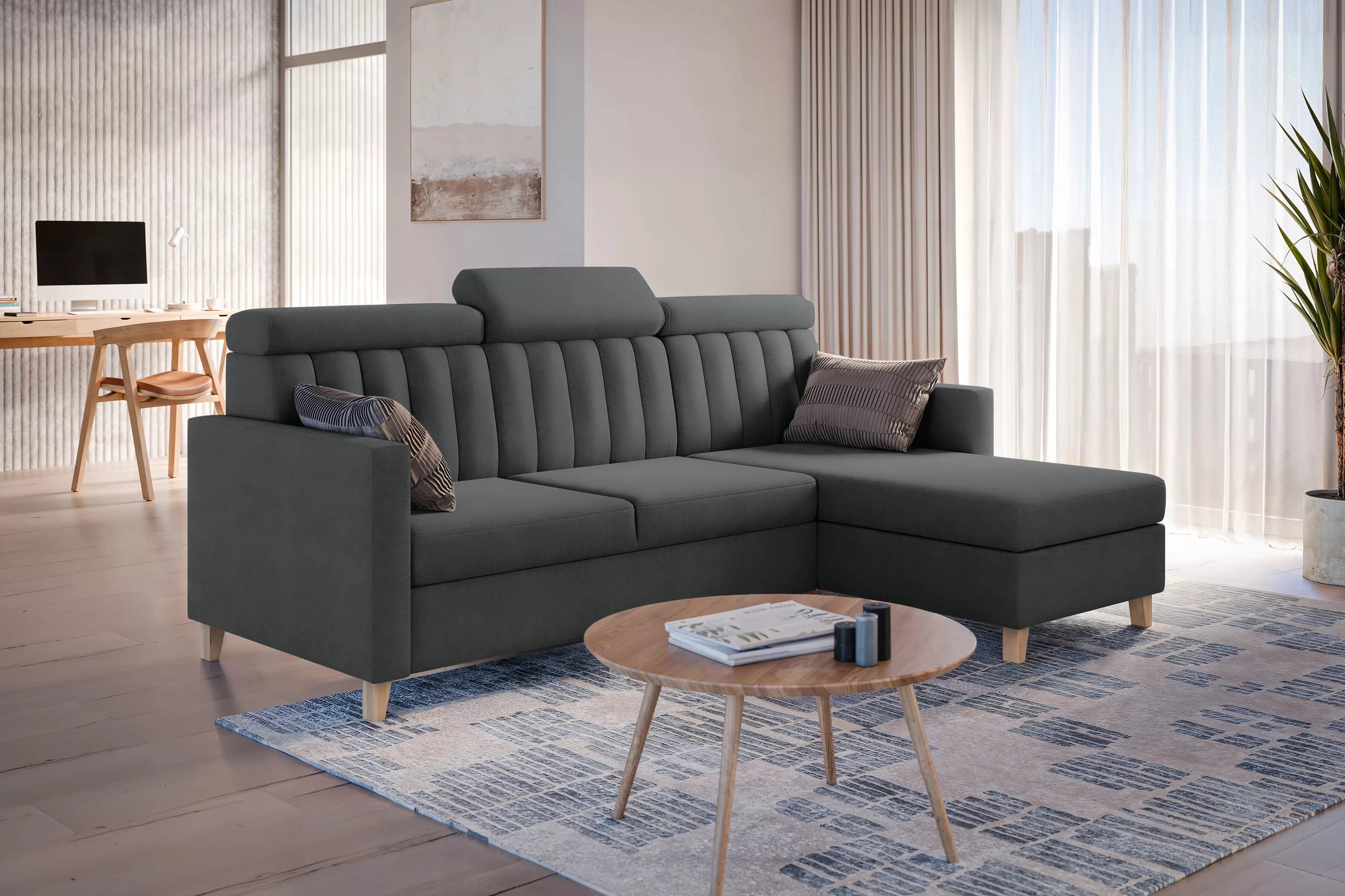 Rohová sedacia súprava Vario s rozkladacou funkciou univerzálna - sivý zamat Jasmine 96 Rohová sedacia súprava Vario s funkciou spánku uniwersalny prawo/Ľavá strana - šedý velúr Jasmine 96