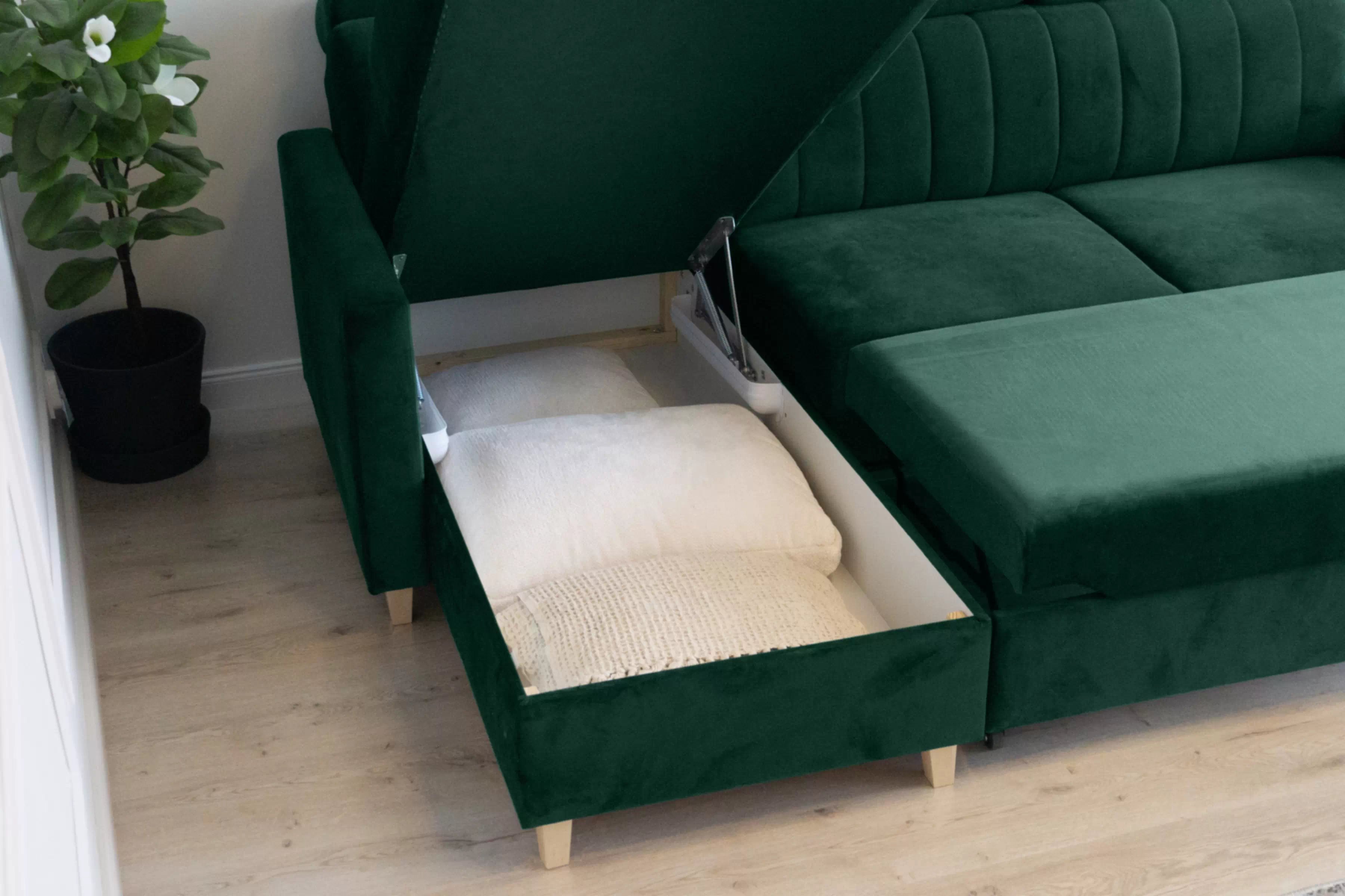 Rohová sedačka Vario s rozkladom univerzálna pravá/ľavá - zelený zamat Bluvel 78 Rohová sedacia súprava Vario s funkciou spánku uniwersalny prawo/Ľavá strana - Zelený velúr Bluvel 78