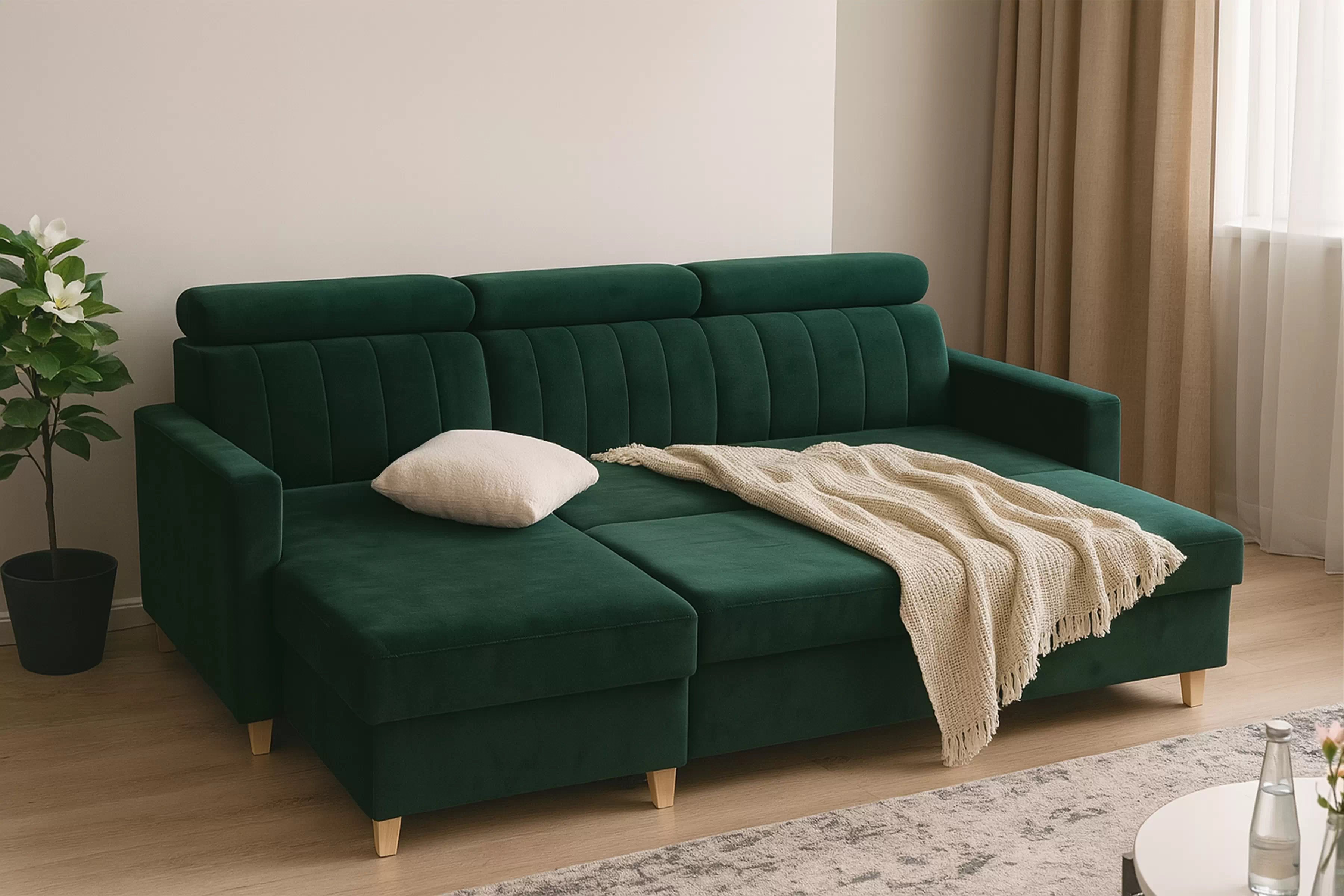 Rohová sedačka Vario s rozkladom univerzálna pravá/ľavá - zelený zamat Bluvel 78 Rohová sedacia súprava Vario s funkciou spánku uniwersalny prawo/Ľavá strana - Zelený velúr Bluvel 78