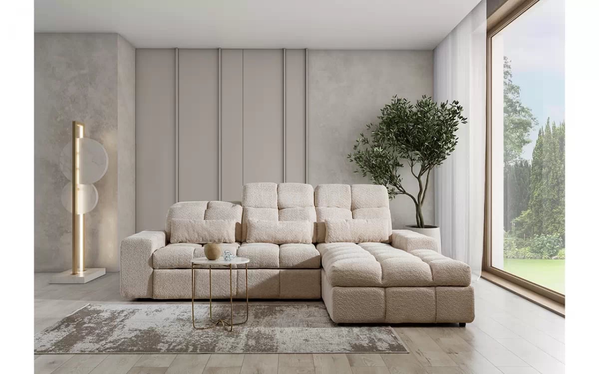 Rohová sedacia súprava Magnelio Mini elektrická s rozkladacou funkciou svetlý Rohová sedacia súprava s prešívaním 