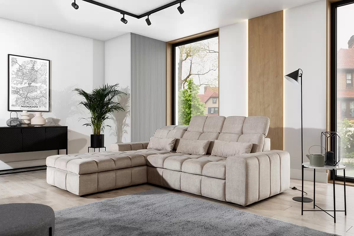 Rohová sedacia súprava Magnelio Mini elektrická s rozkladacou funkciou Moderná rohová sedacia súprava z regulowanymi zaglowkami 